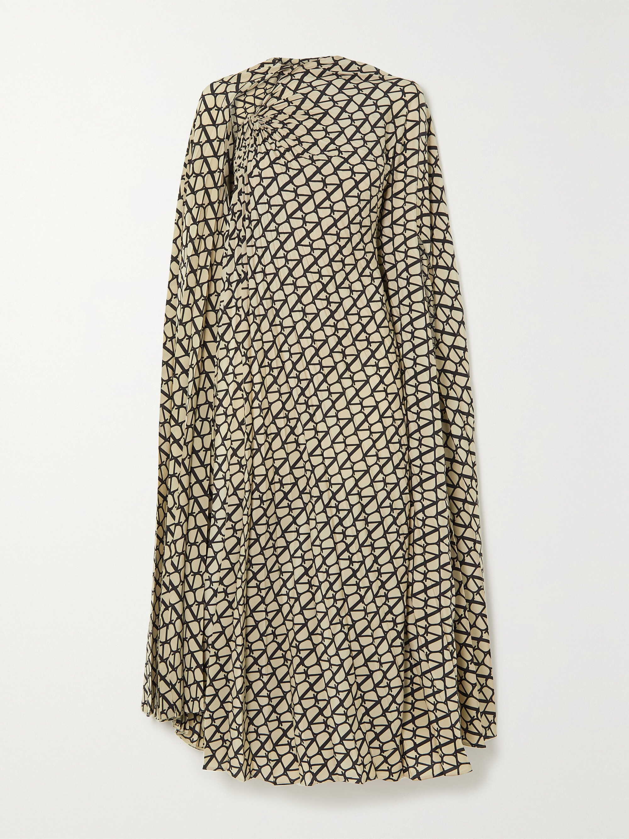 Valentino Garavani Cape-effect pleated printed silk crepe de chine midi dress