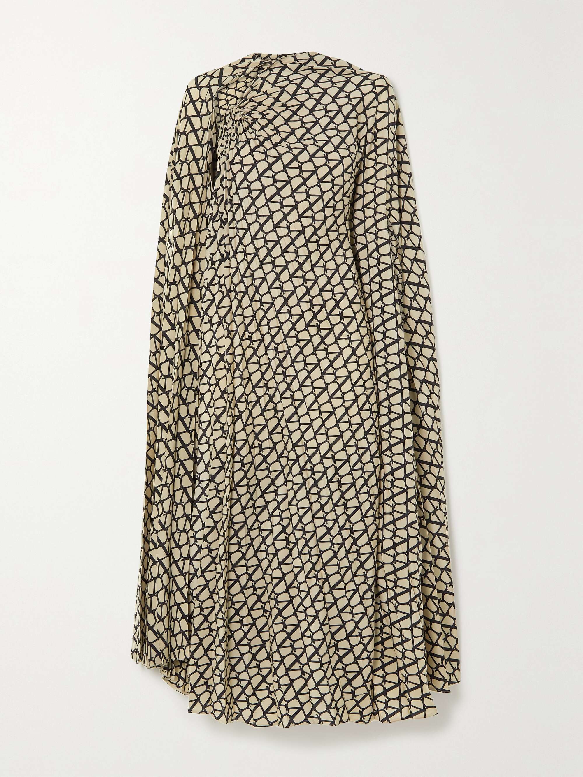 Valentino Garavani Cape effect Pleated Printed Silk Crepe de Chine Midi Dress Women Beige Dresses S