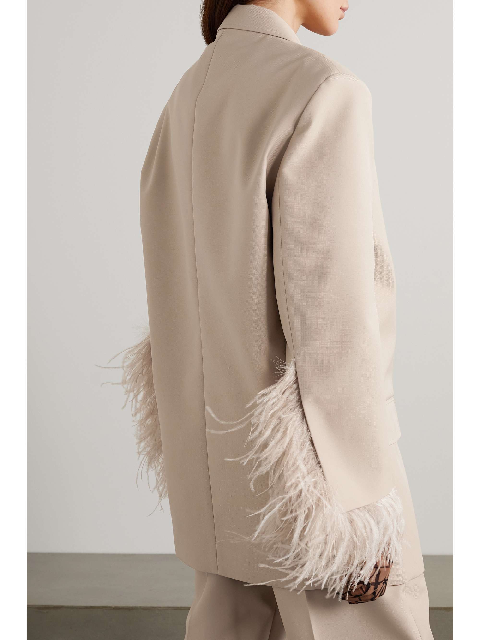 VALENTINO GARAVANI Oversized double-breasted feather-trimmed woven blazer