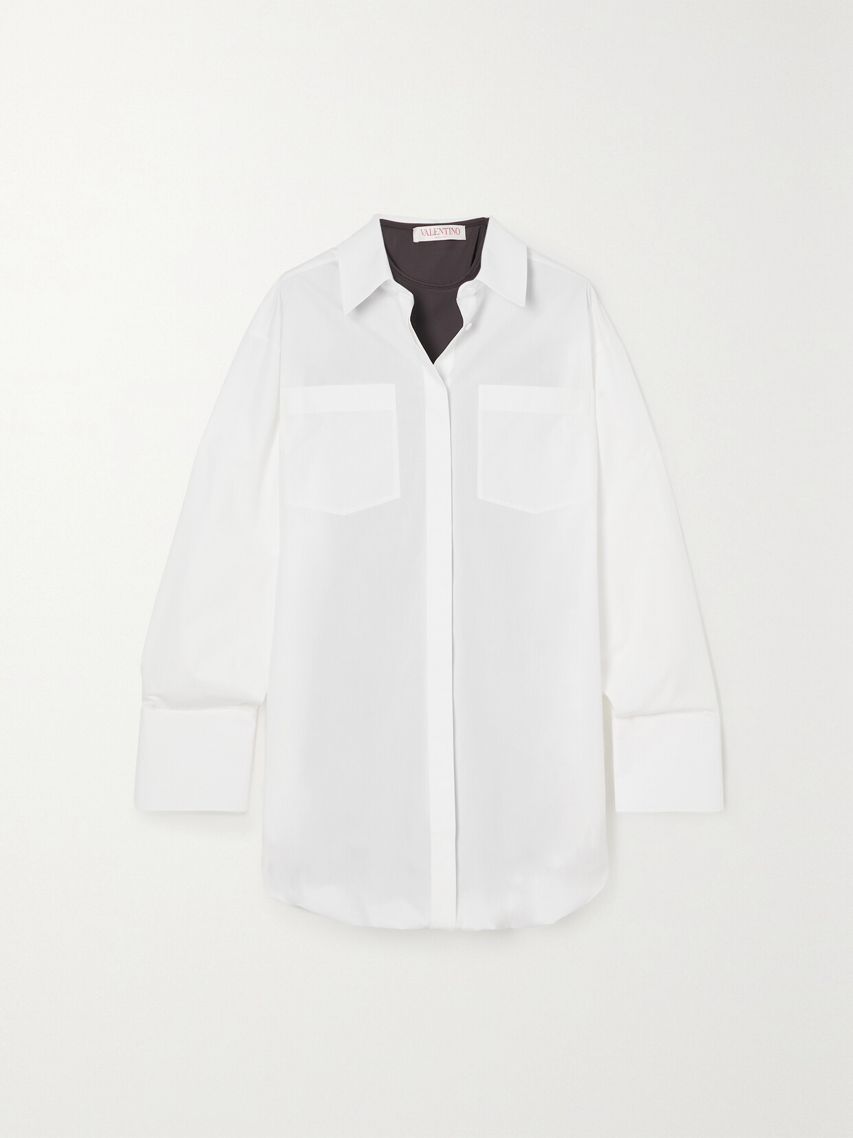 Shop Valentino Layered Cotton-poplin And Stretch-jersey Mini Shirt Dress In White