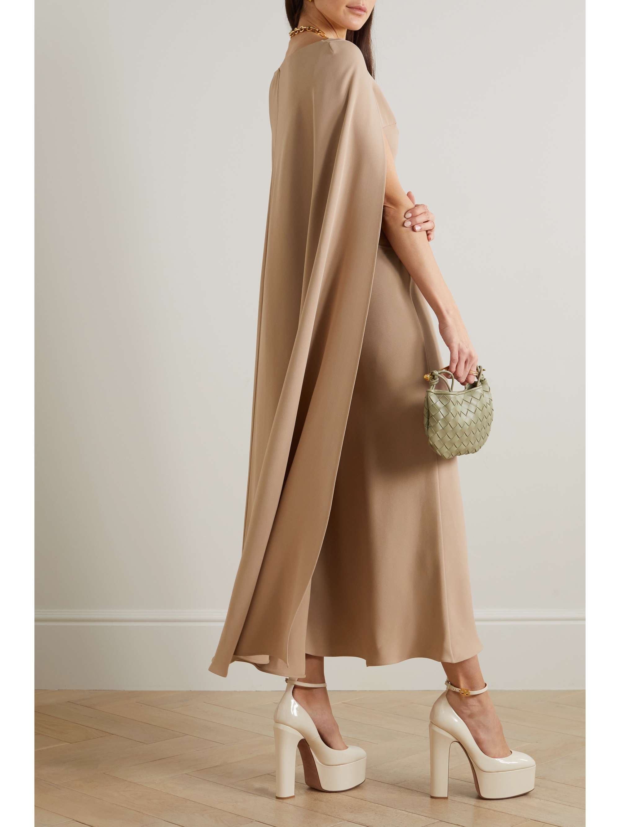 VALENTINO GARAVANI Cape-effect cutout silk midi dress