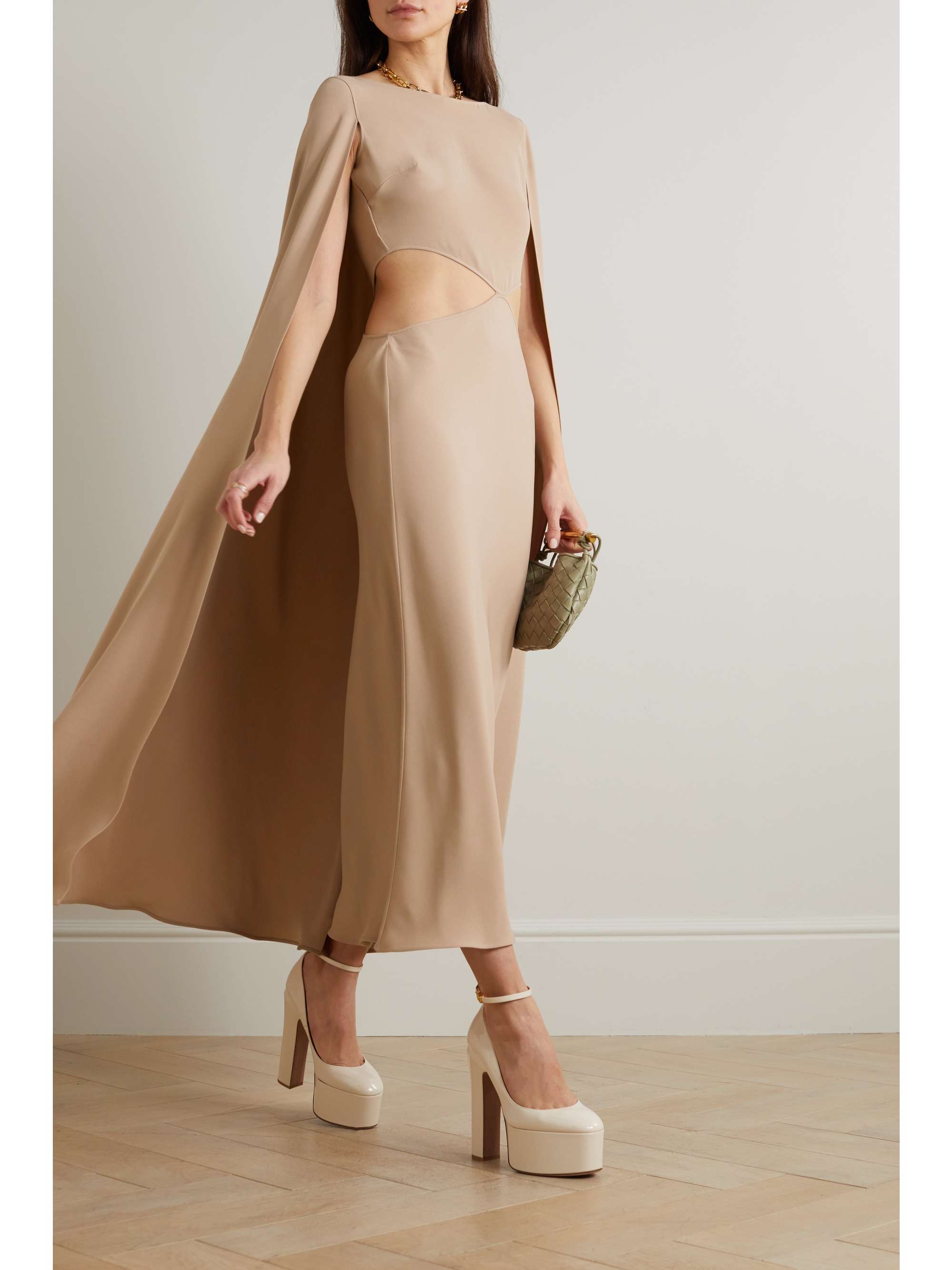 VALENTINO GARAVANI Cape-effect cutout silk midi dress
