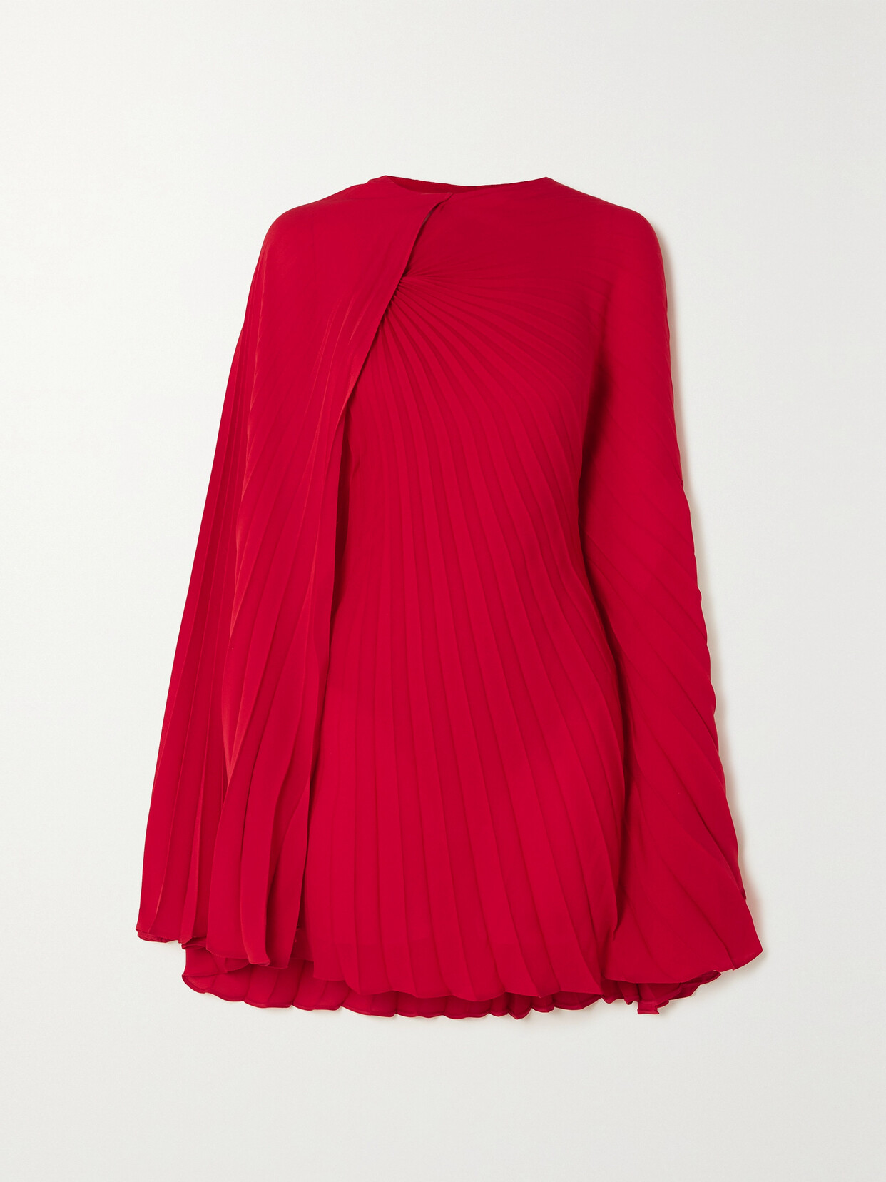 Valentino Pleated Mini Dress With Cape Detail In Red