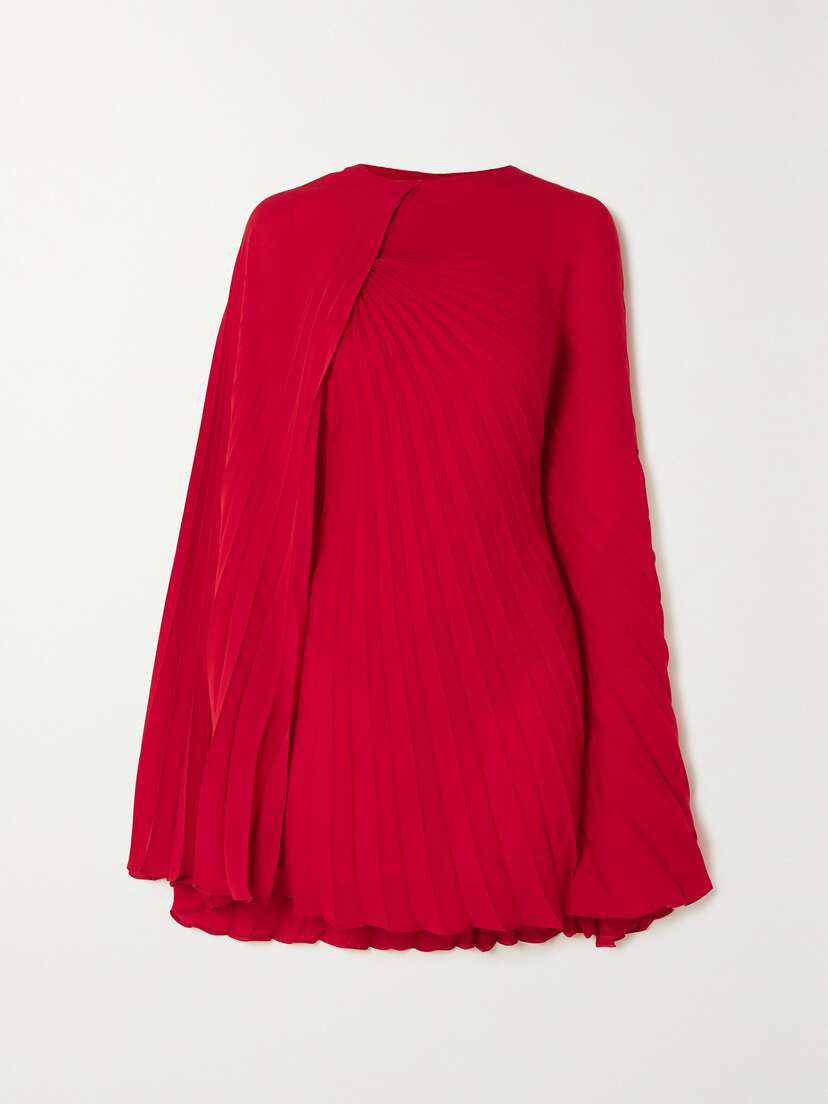 Valentino Garavani Cape-effect Pleated Silk-georgette Mini Dress