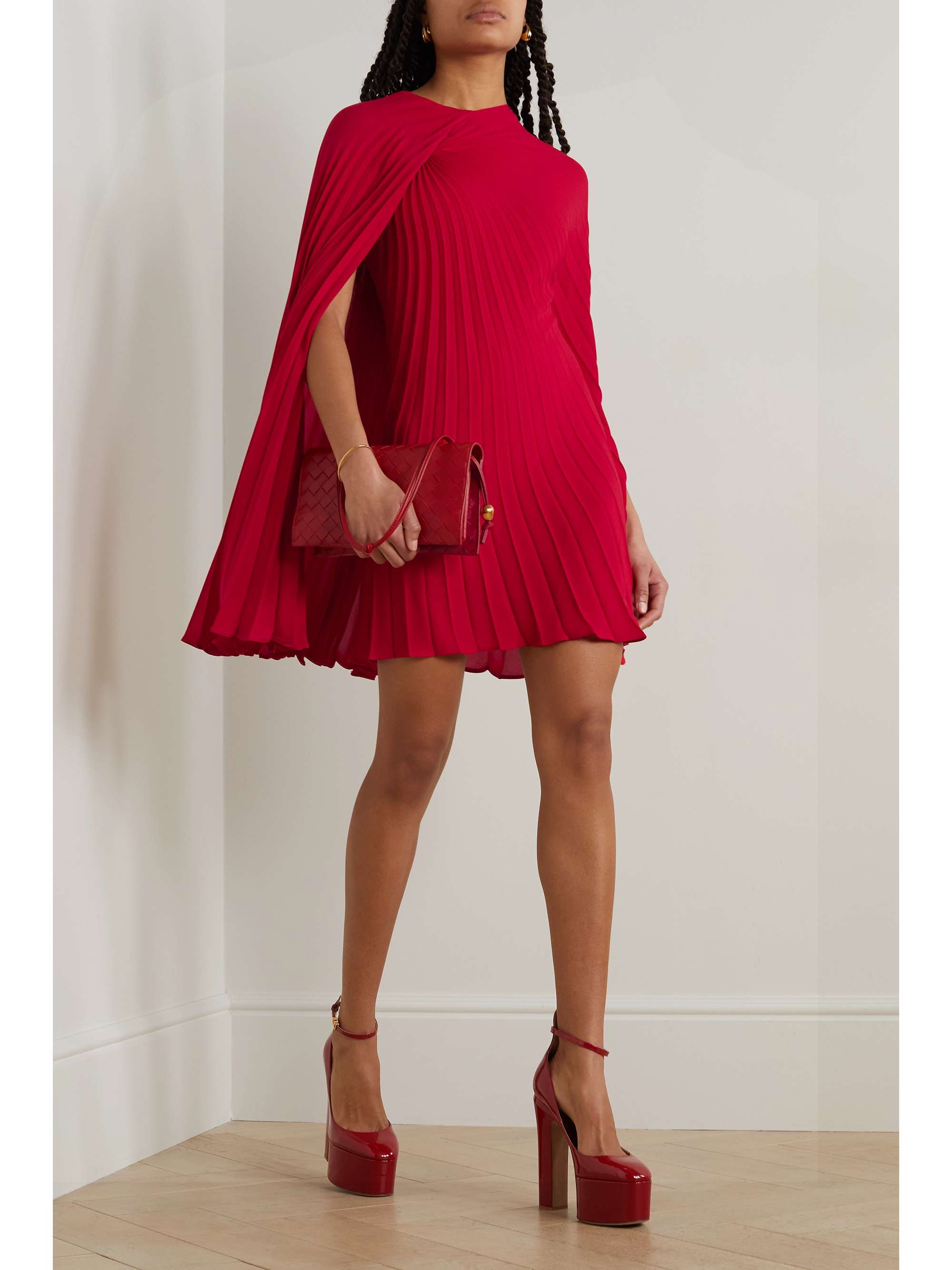 VALENTINO GARAVANI Capeeffect pleated mini dress NET