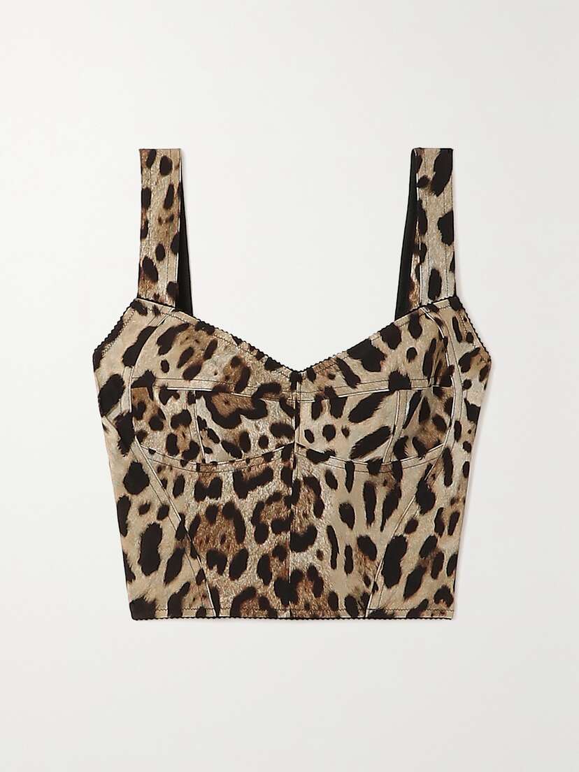 Dolce & Gabbana Cropped Leopard-print Stretch-canvas Bustier Top