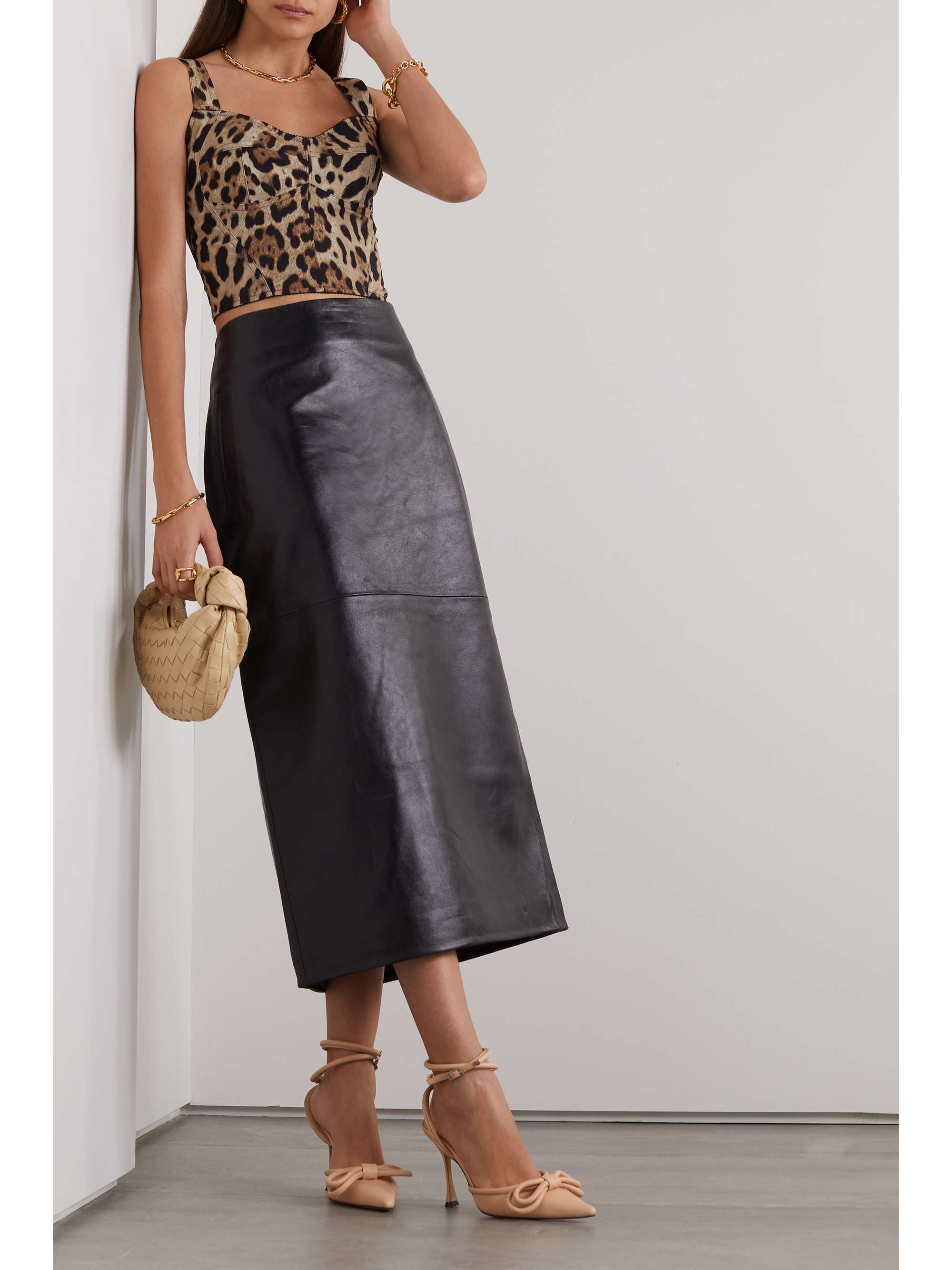 DOLCE&GABBANA Cropped leopard-print stretch-canvas bustier top