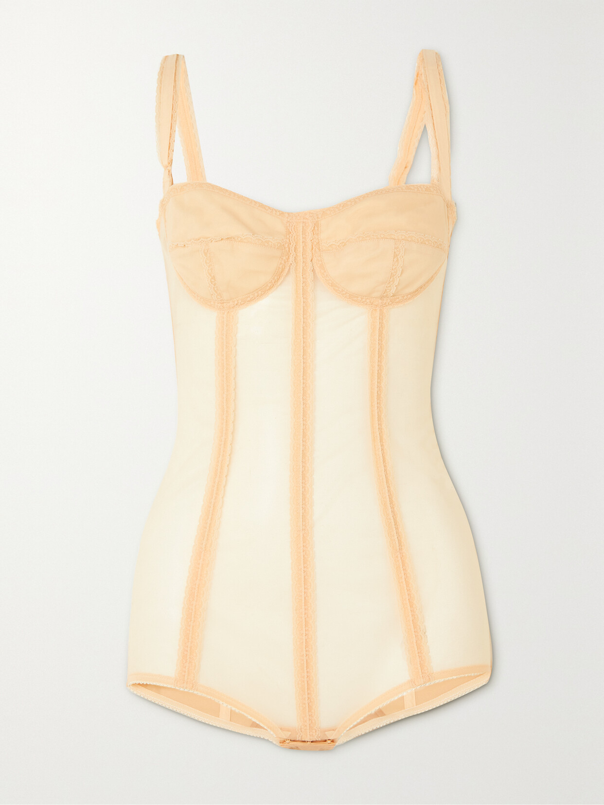 DOLCE & GABBANA LACE-TRIMMED STRETCH-TULLE BODYSUIT