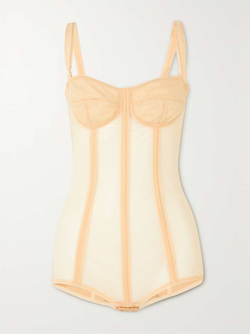 Dolce & Gabbana Lace-trimmed Stretch-tulle Bodysuit