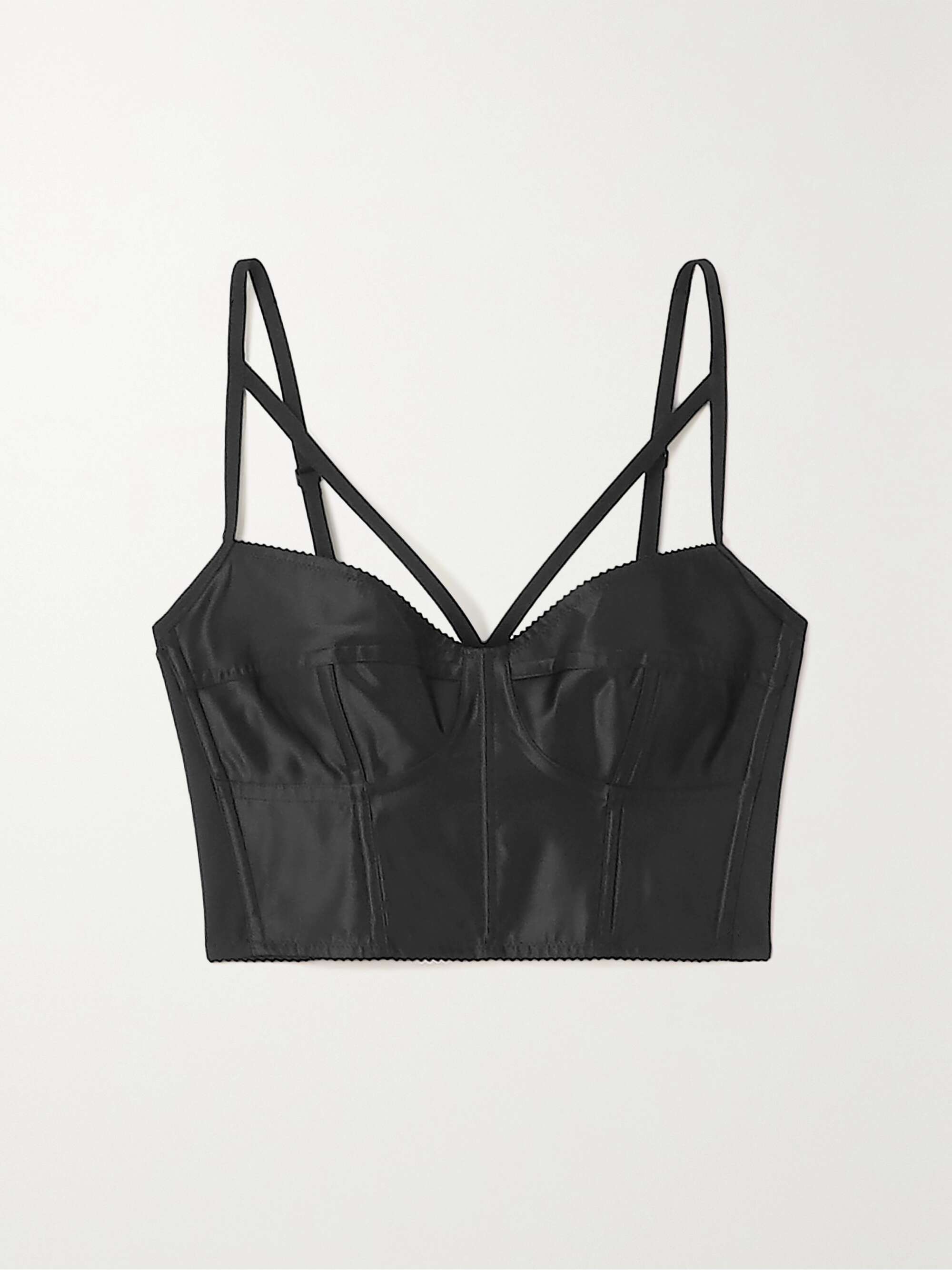 DOLCE & GABBANA Cropped stretch-satin bustier top