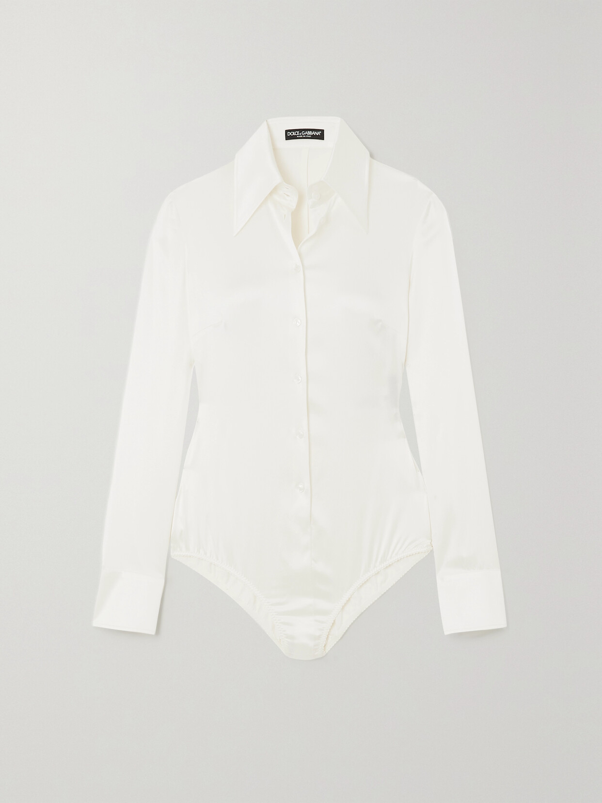 Shop Dolce & Gabbana Silk-blend Satin Bodysuit In White