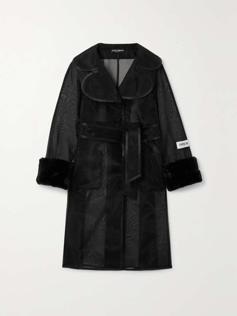 Dolce & Gabbana Kim Faux Fur-trimmed Organza Trench Coat
