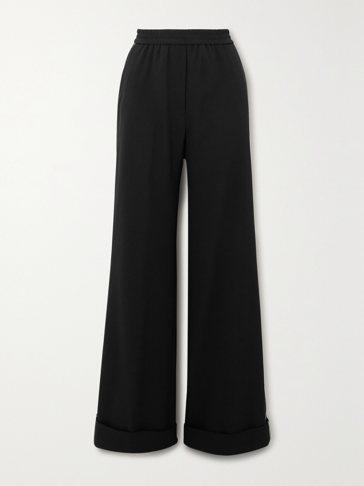 Shop Dolce & Gabbana Piped Stretch-wool Straight-leg Pants In Black