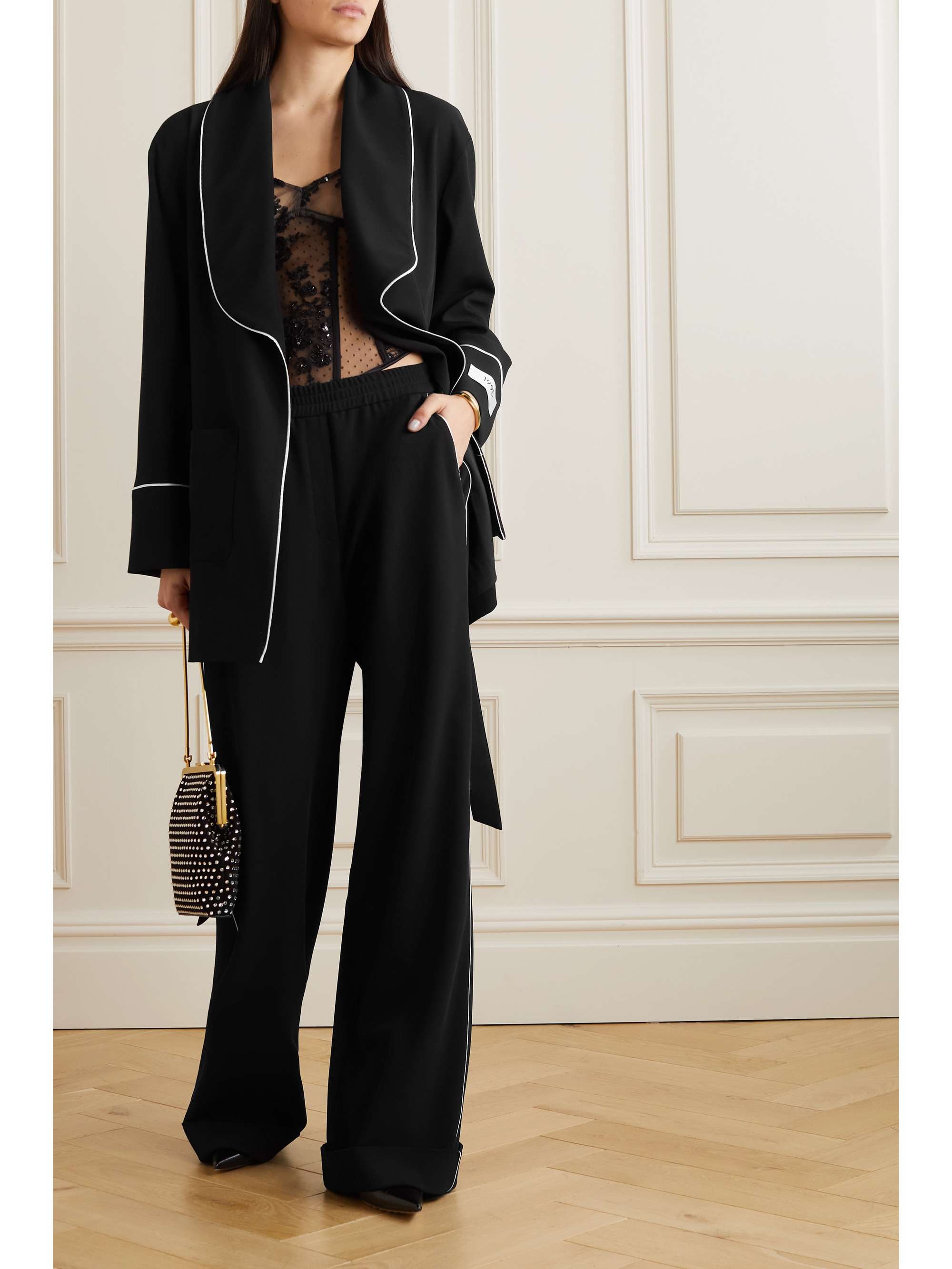 DOLCE&GABBANA Piped stretch-wool straight-leg pants