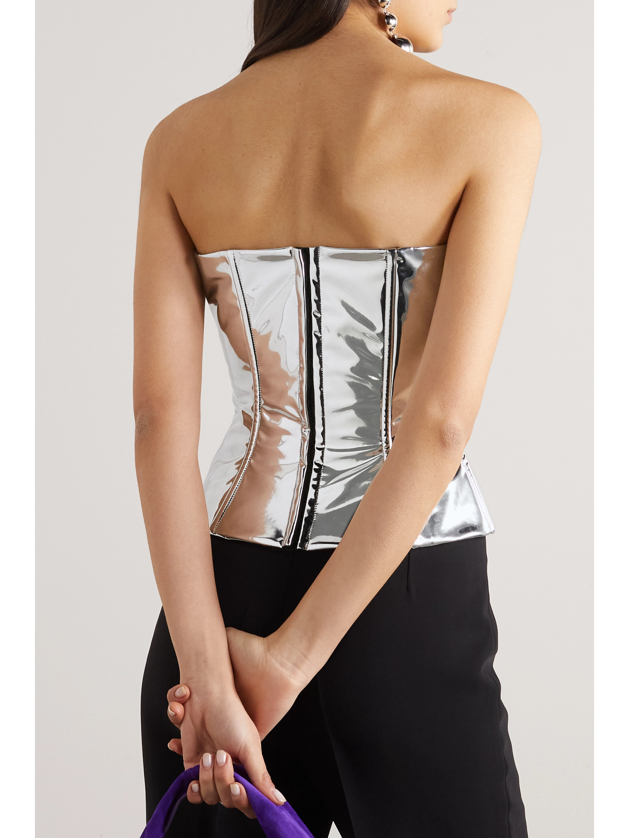 Coated Stretch-Jersey Bustier Top