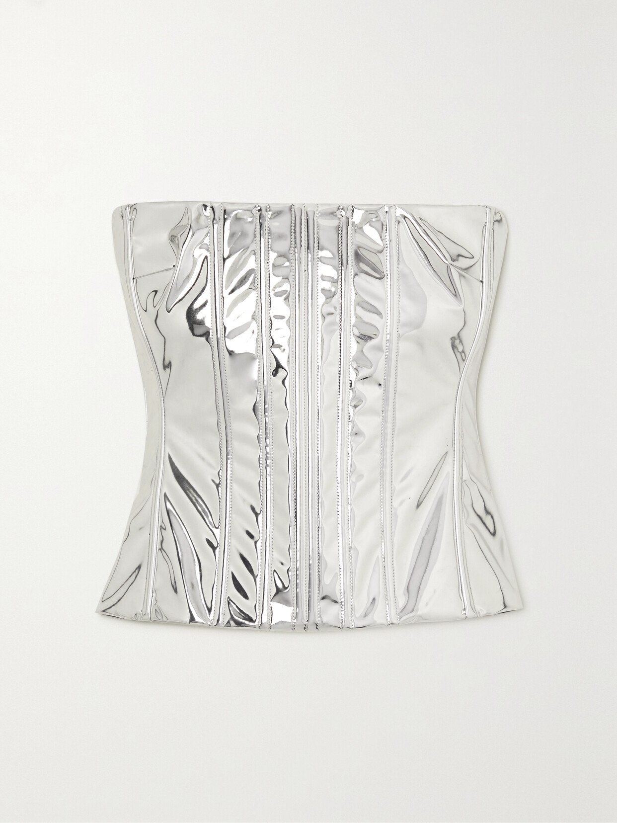 Dolce & Gabbana Metallic Coated Stretch-jersey Bustier Top - Silver