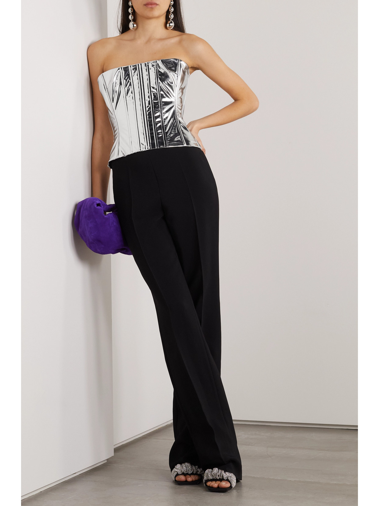 Coated Stretch-Jersey Bustier Top