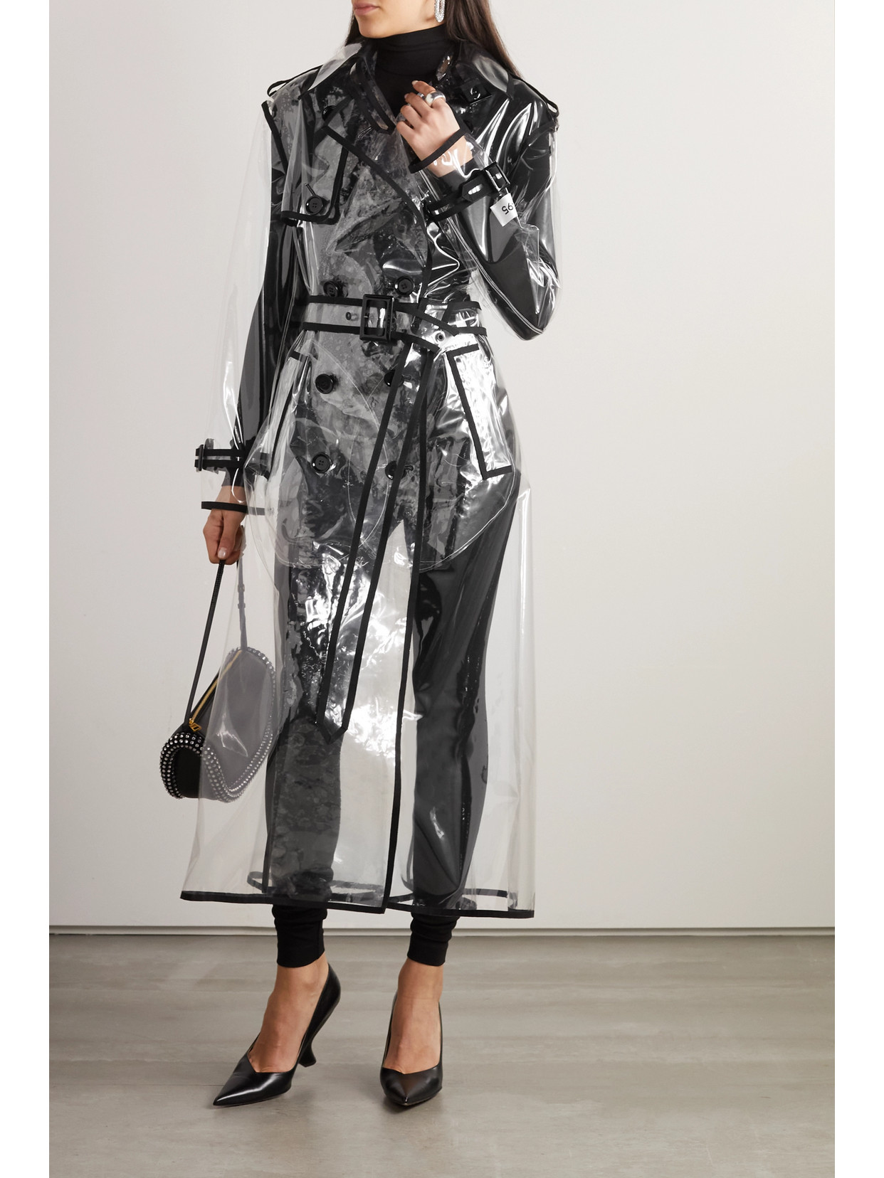 Piped Cotton-Trimmed Pvc Trench Coat