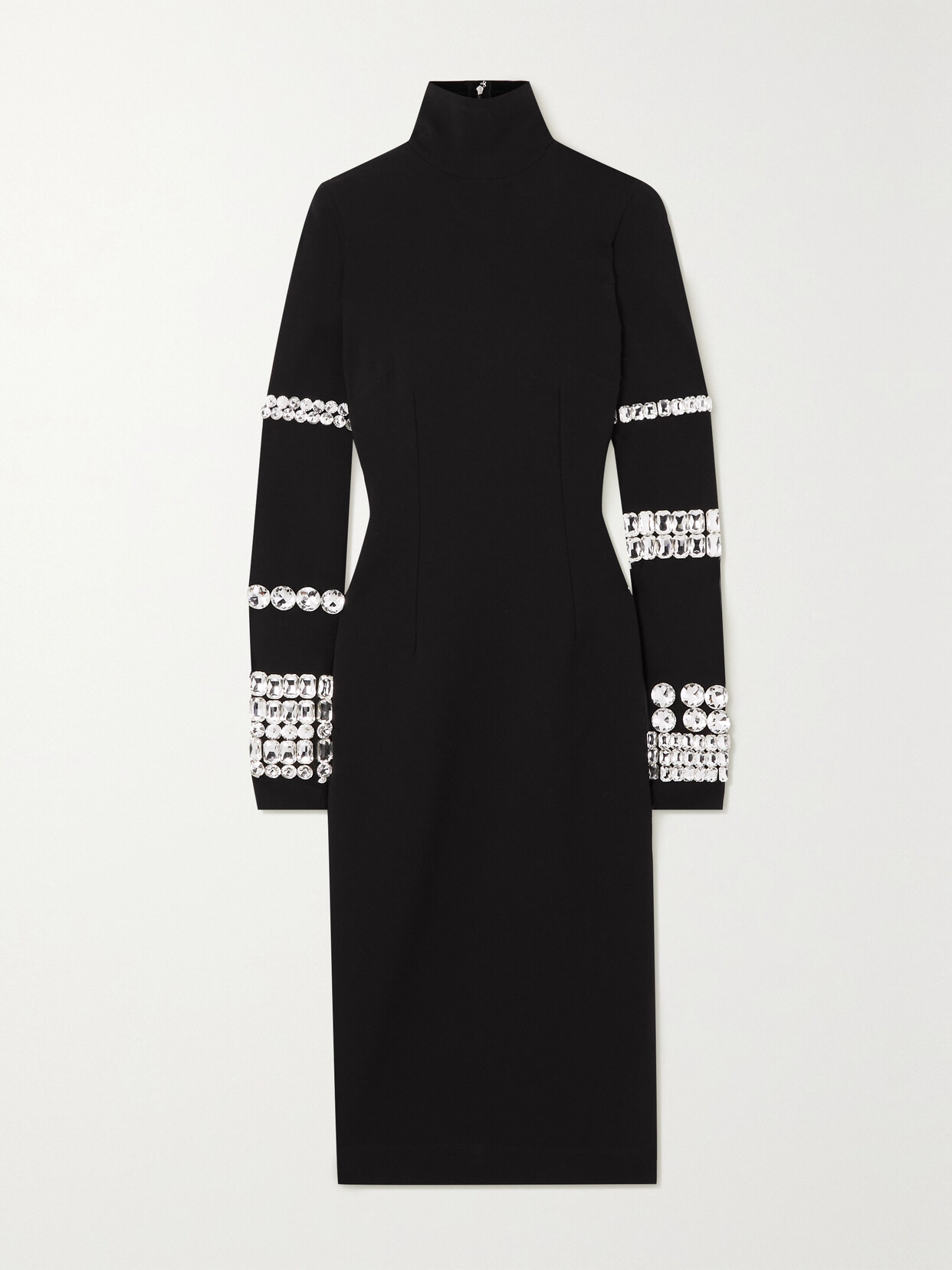 Dolce & Gabbana Crystal-embellished Stretch-jersey Turtleneck Midi Dress In Black