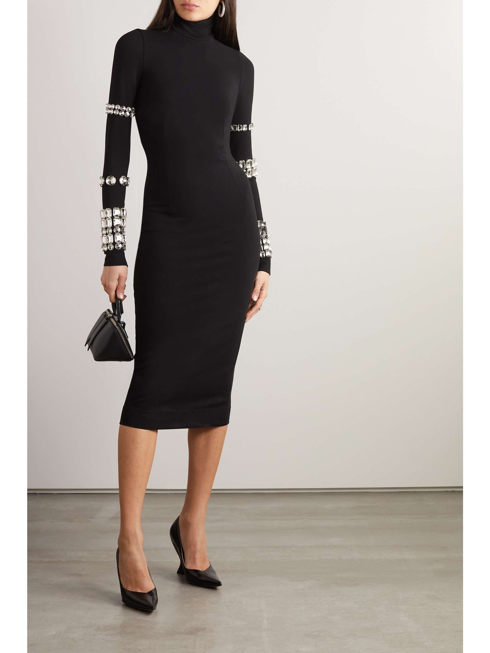 DOLCE&GABBANA Crystal-embellished stretch-jersey turtleneck midi dress