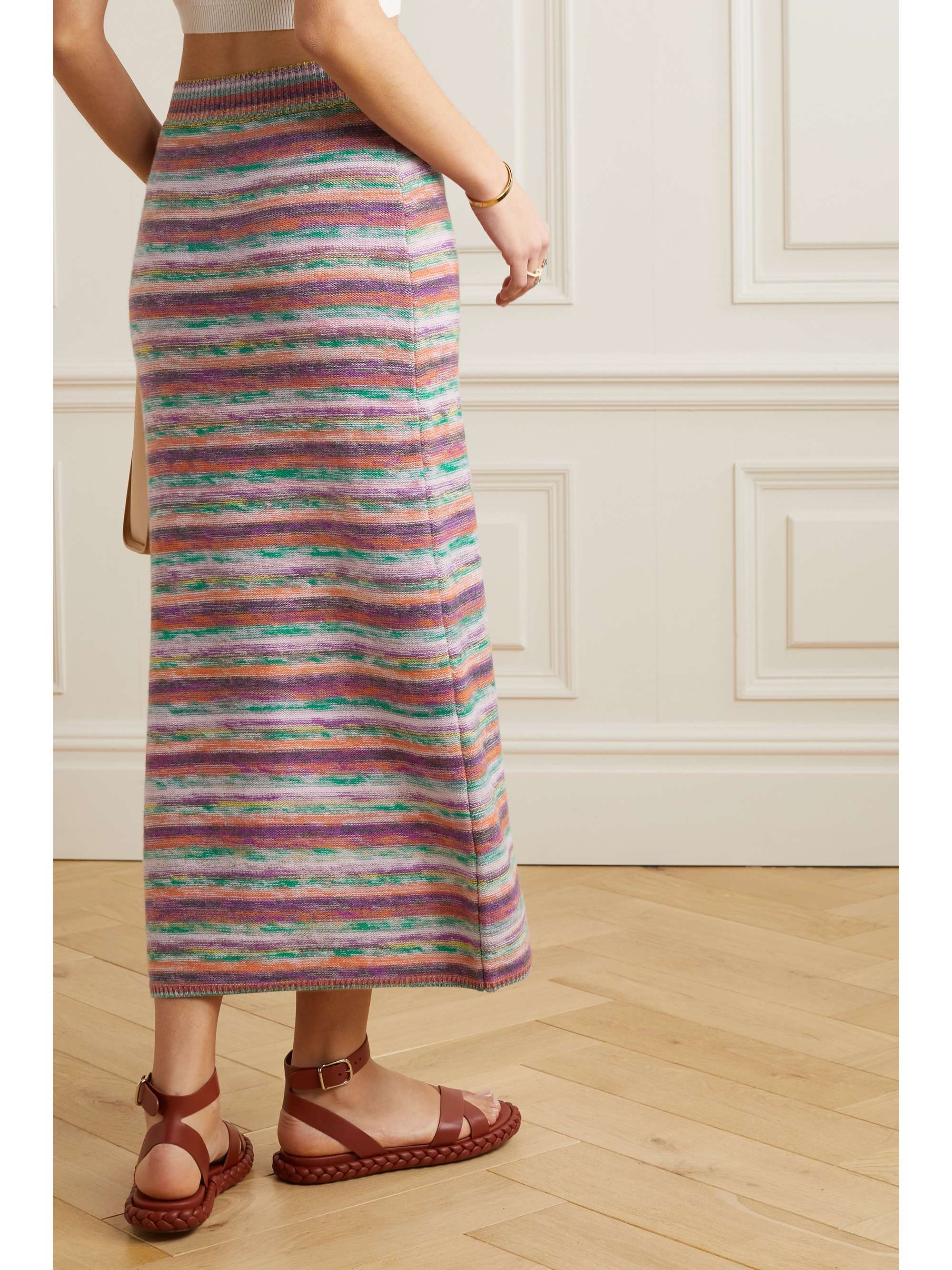 CHLOÉ Striped wool and cashmere-blend midi skirt