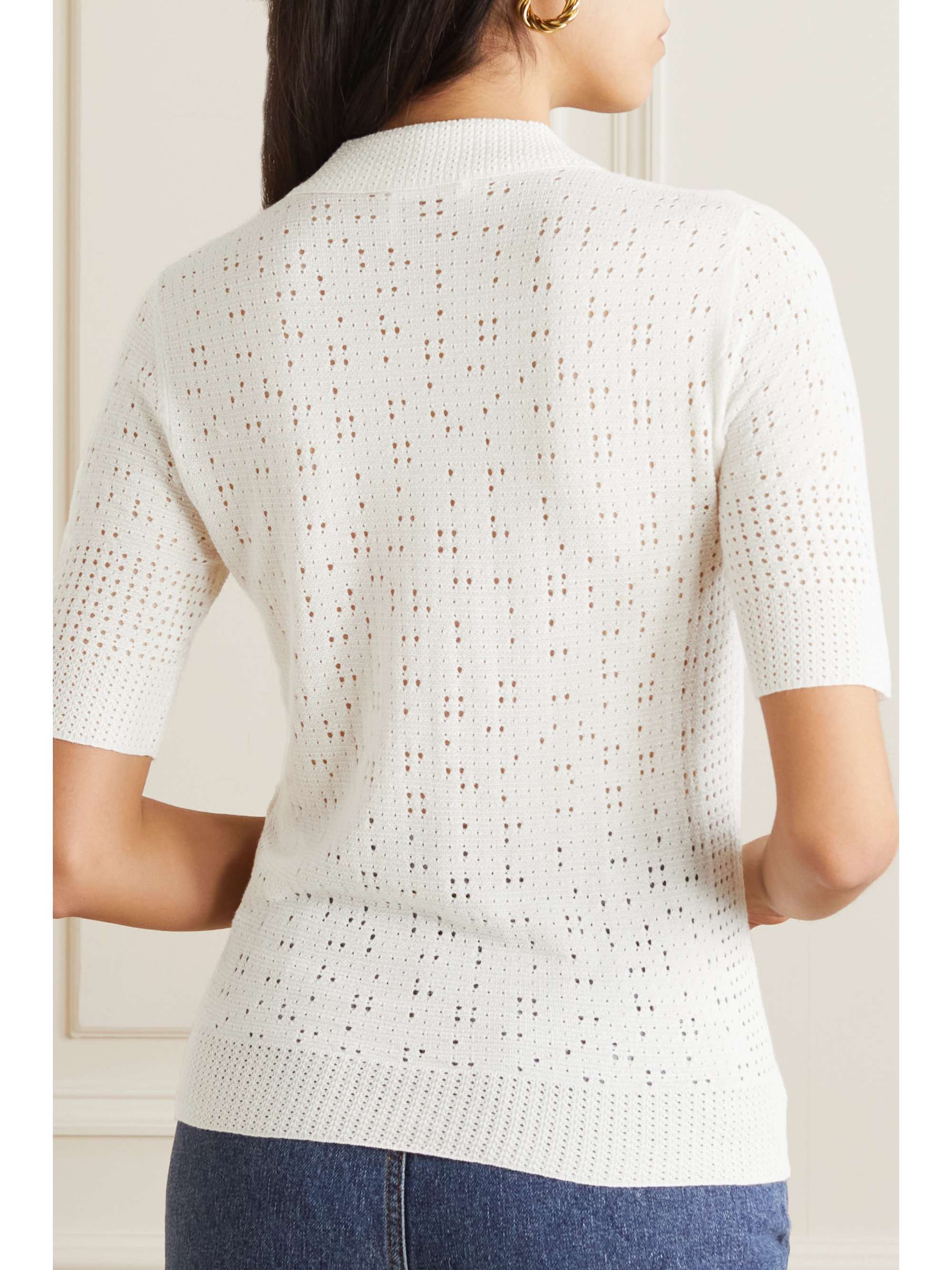 CHLOÉ Pointelleknit wool, cashmere and silkblend polo shirt NETA