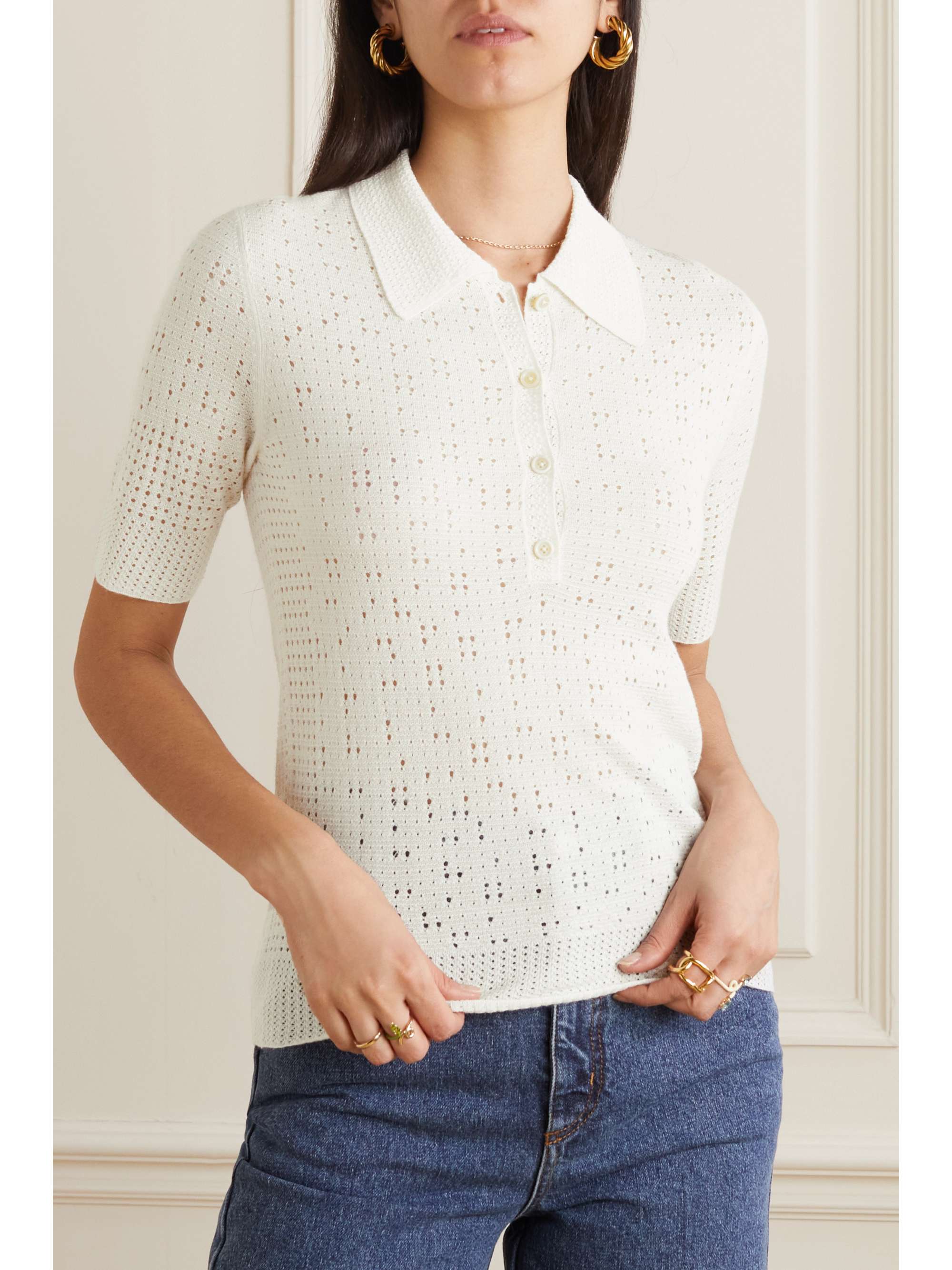 CHLOÉ Pointelleknit wool, cashmere and silkblend polo shirt NETA