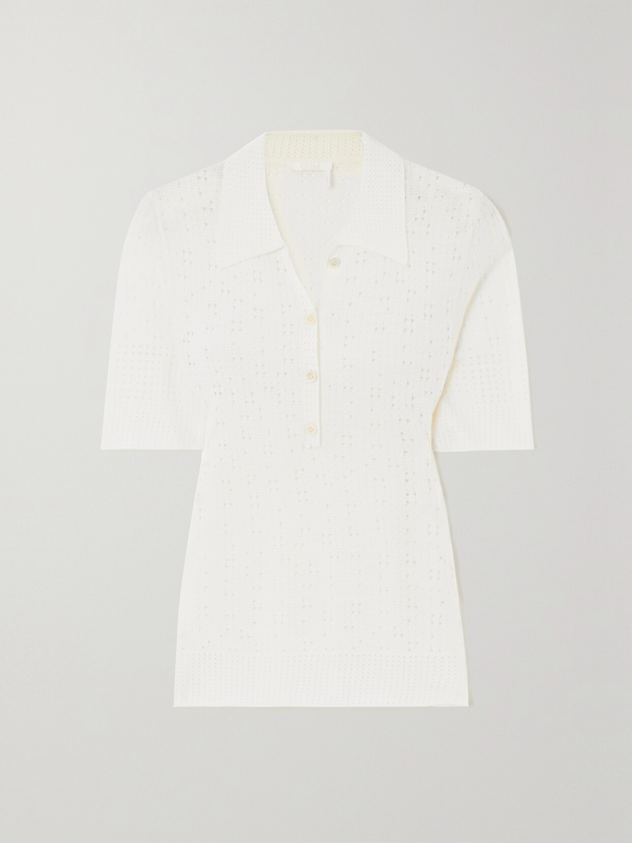 Chloé - Pointelle-knit Wool, Cashmere And Silk-blend Polo Shirt - White