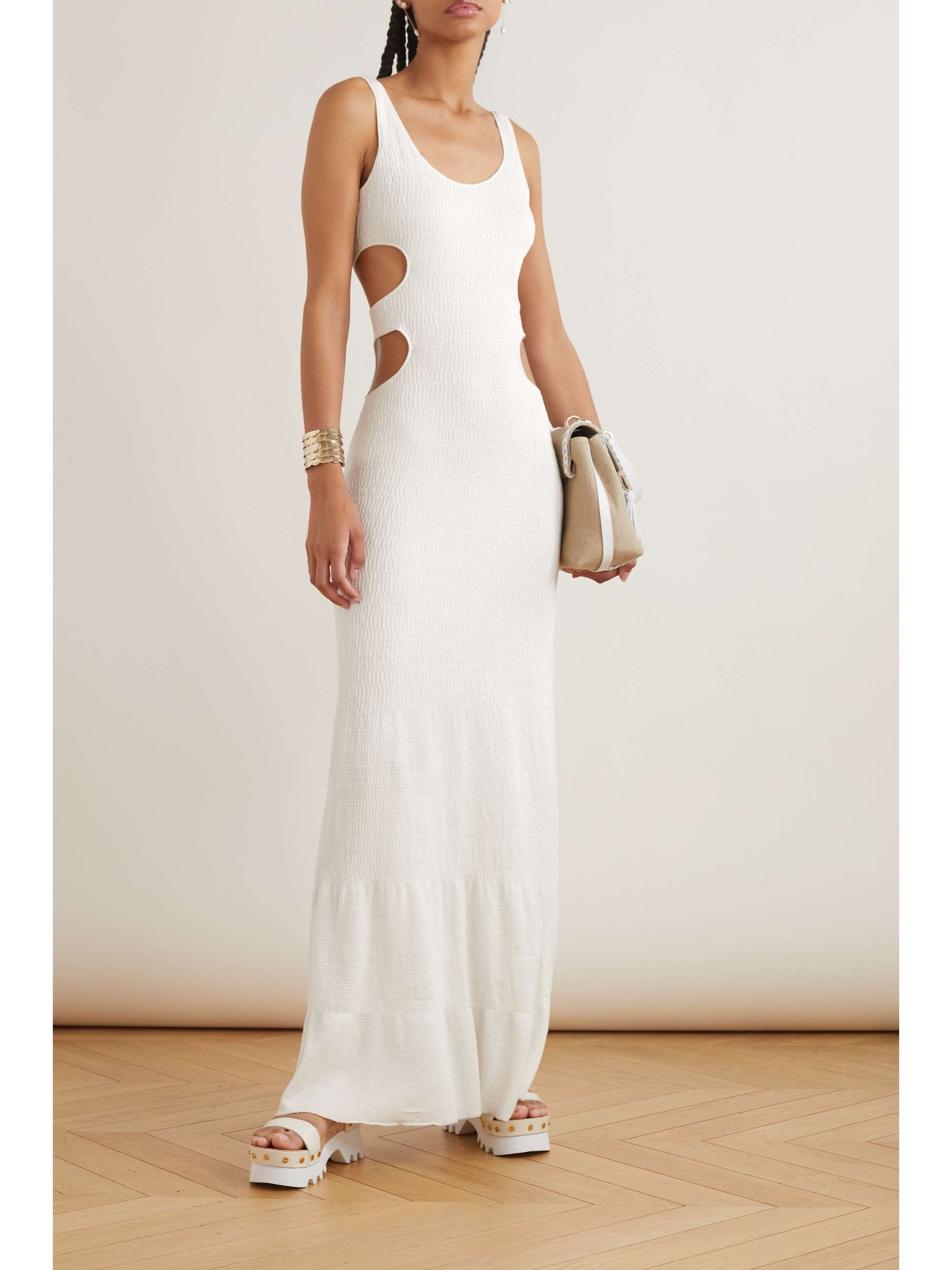 CHLOÉ Cutout crinkled silk-blend maxi dress