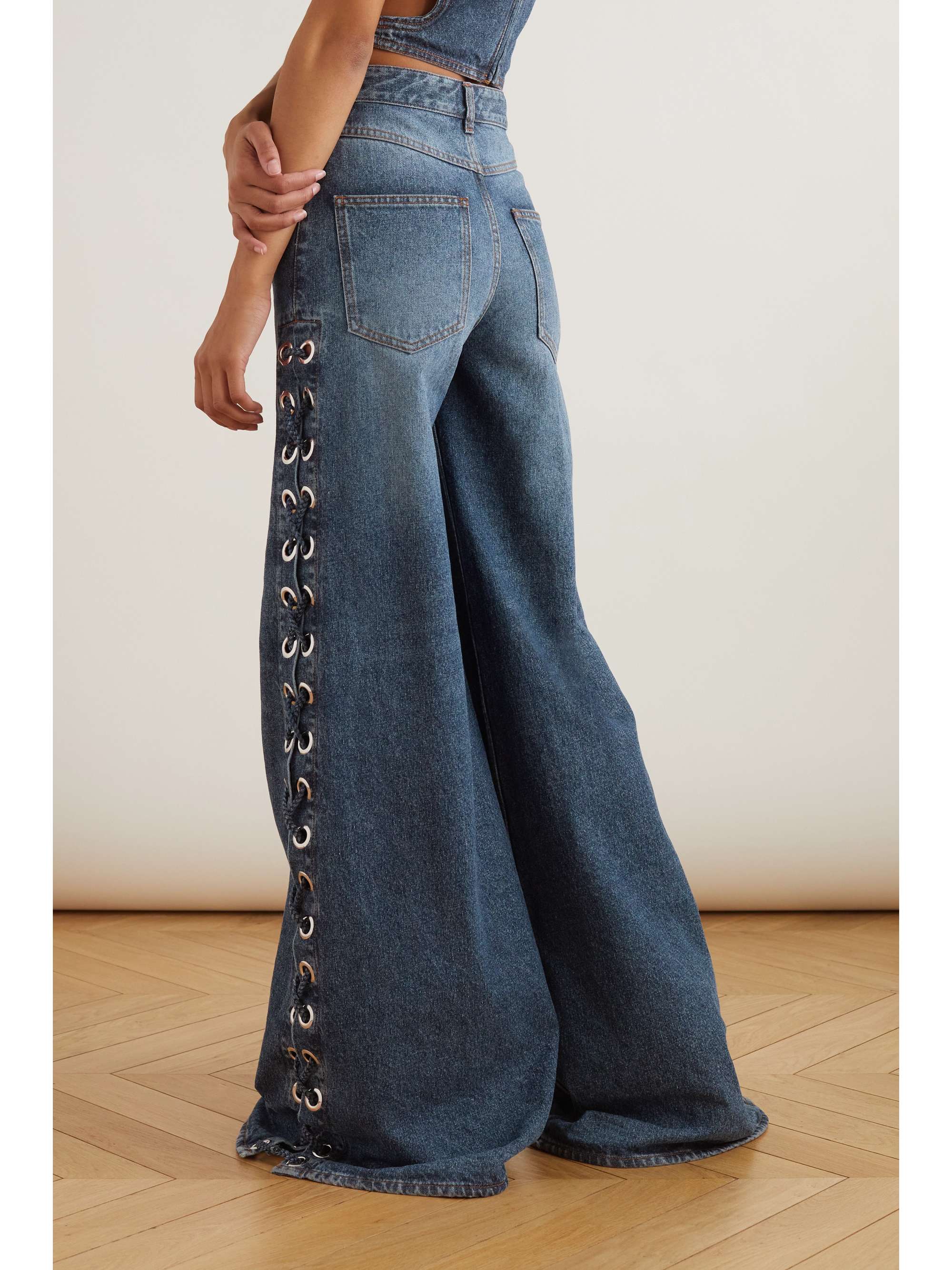 CHLOÉ + NET SUSTAIN Rave eyelet-embellished high-rise wide-leg jeans