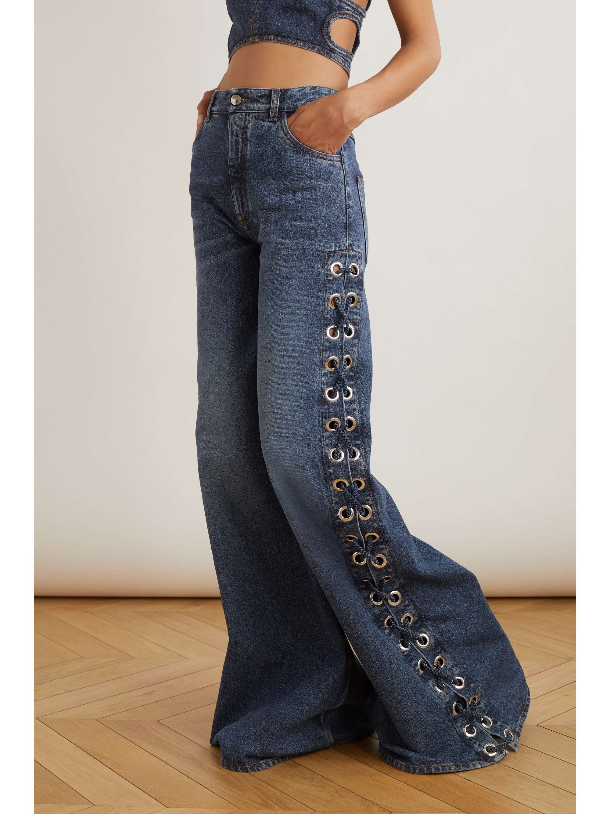 CHLOÉ + NET SUSTAIN Rave eyelet-embellished high-rise wide-leg jeans