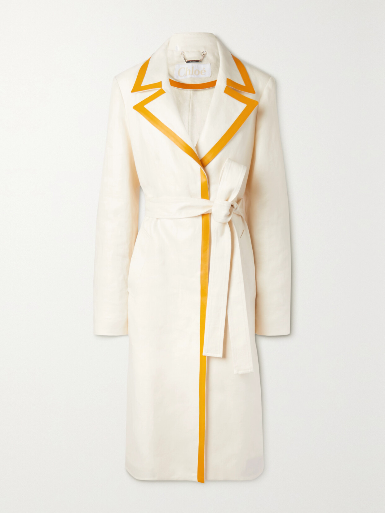 Chloé - Leather-trimmed Linen-canvas Trench Coat - White