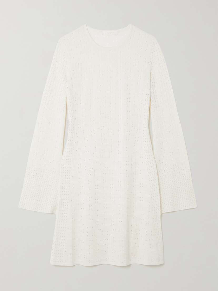 Chloé Wool, Cashmere And Silk Pointelle-knit Mini Dress - x large