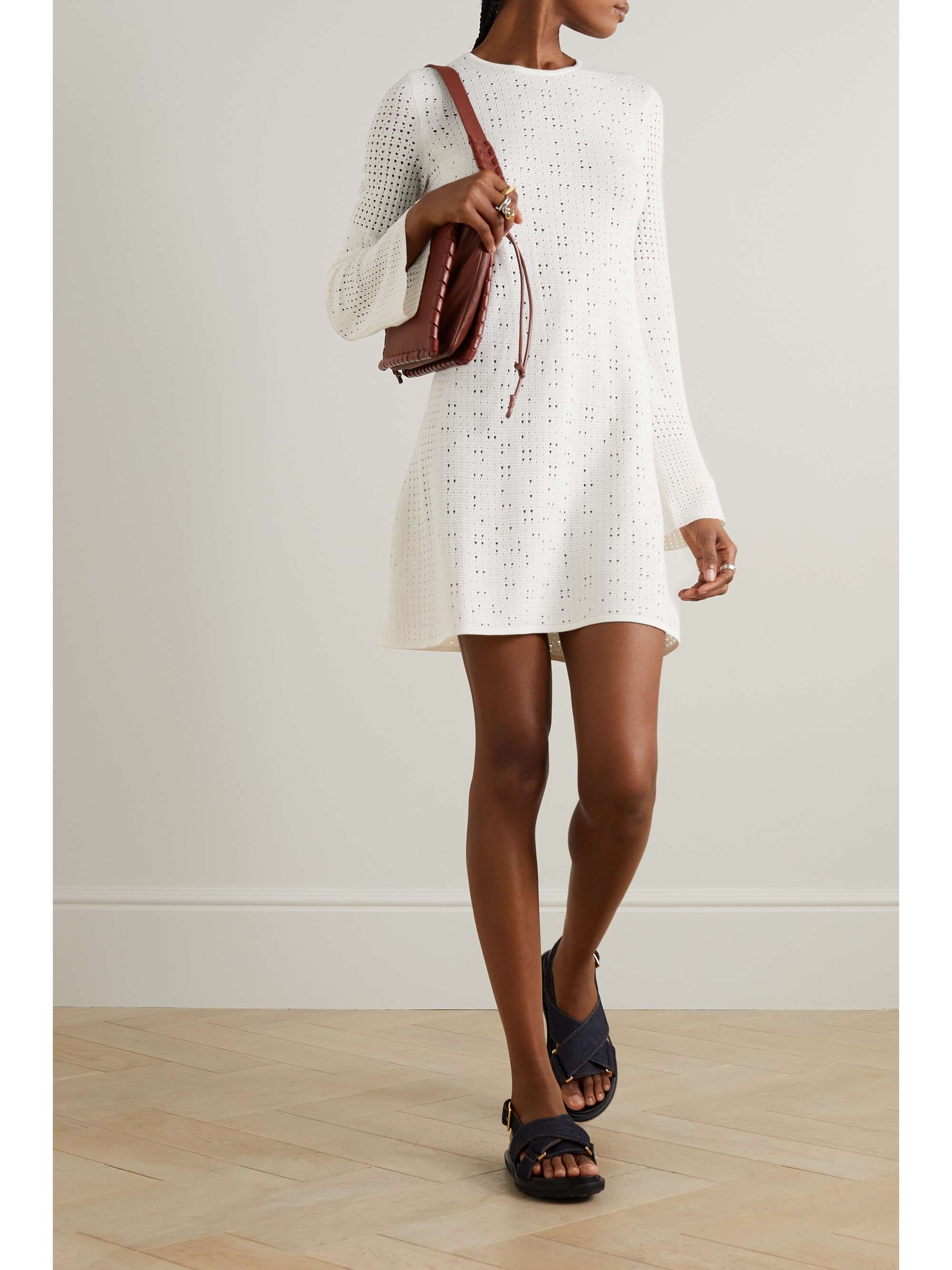 CHLOÉ Wool, cashmere and silk pointelle-knit mini dress