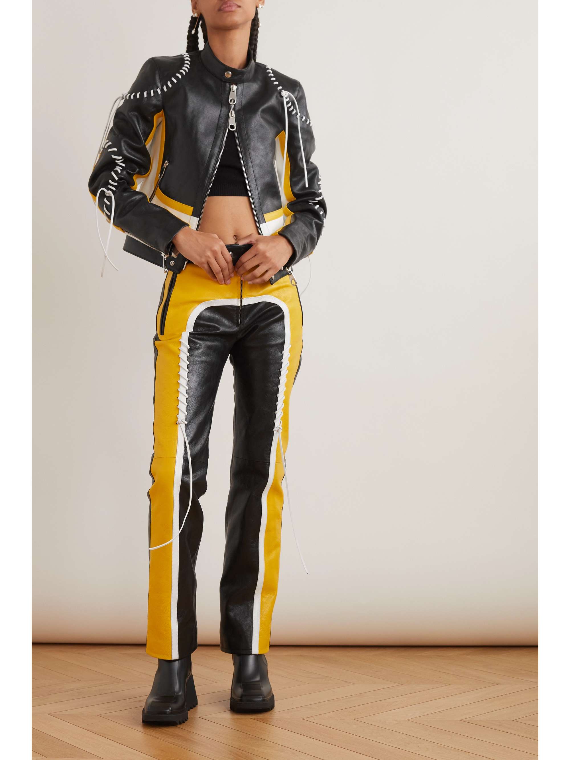 CHLOÉ Whipstitched color-block leather biker jacket | NET-A
