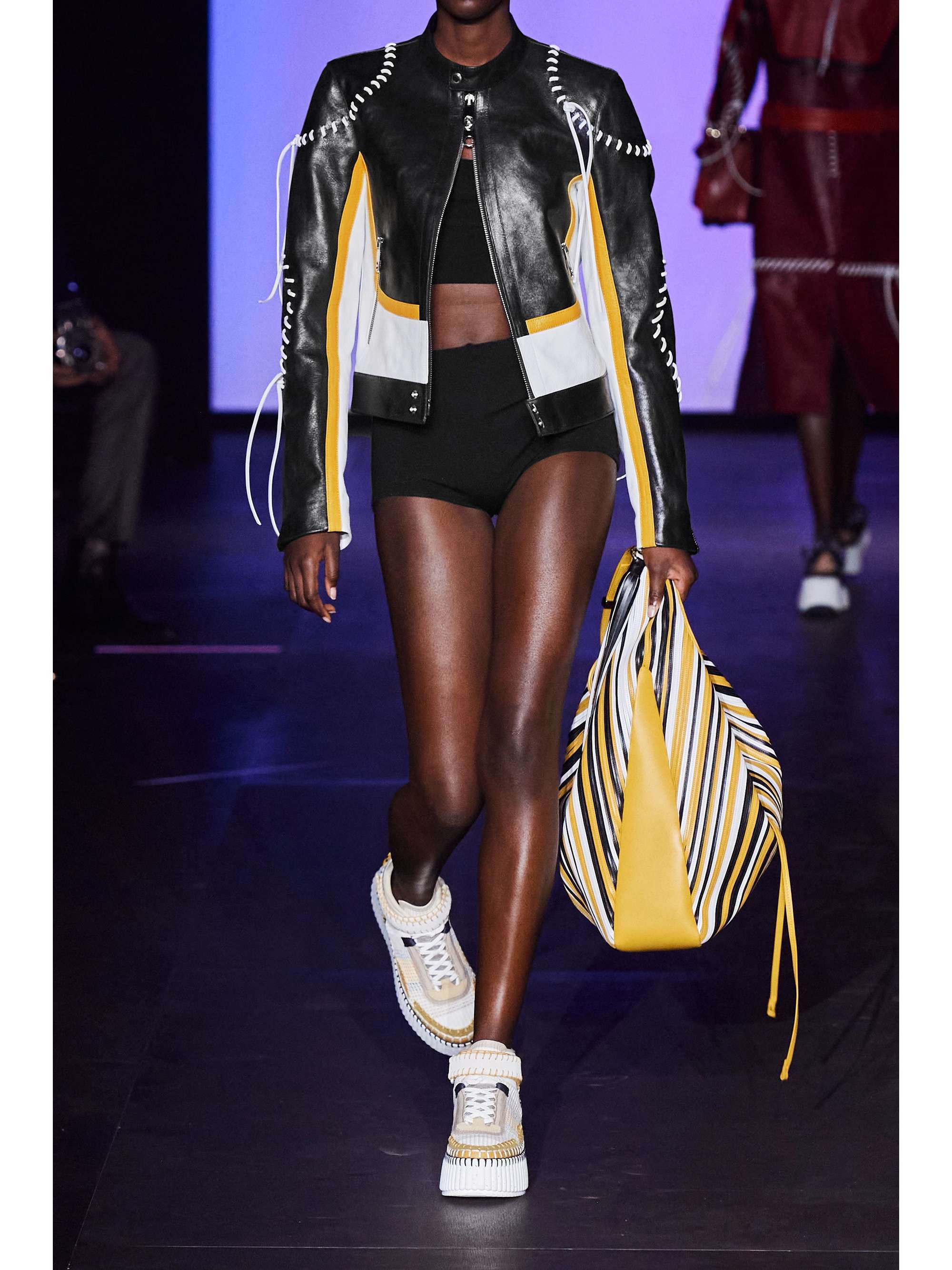 CHLOÉ Whipstitched color-block leather biker jacket | NET-A CHLOÉ Whipstitched color-block leather biker jacket | NET-A