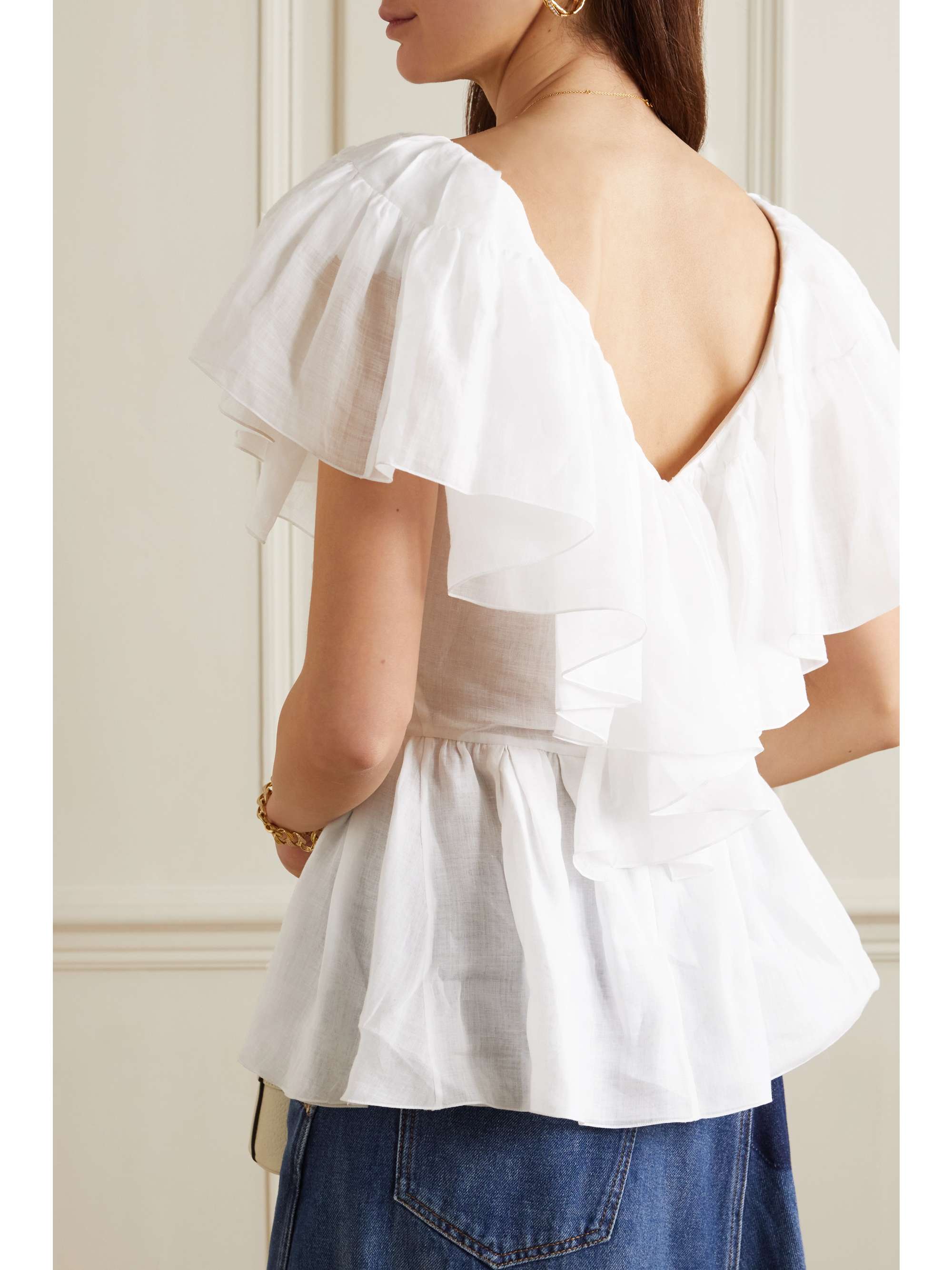 CHLOÉ 【NET SUSTAIN】荷叶边苎麻巴里纱女衫