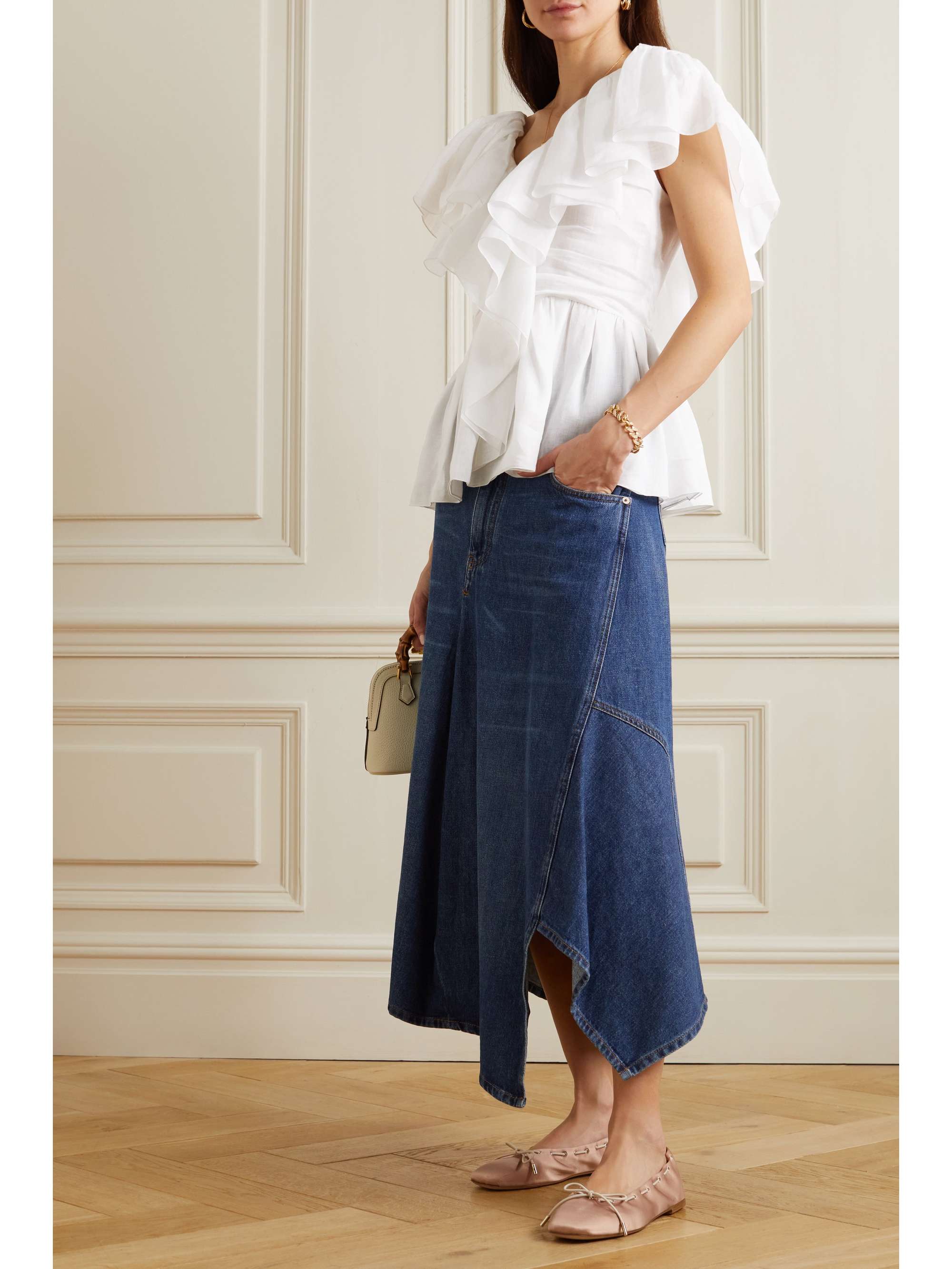 CHLOÉ 【NET SUSTAIN】荷叶边苎麻巴里纱女衫