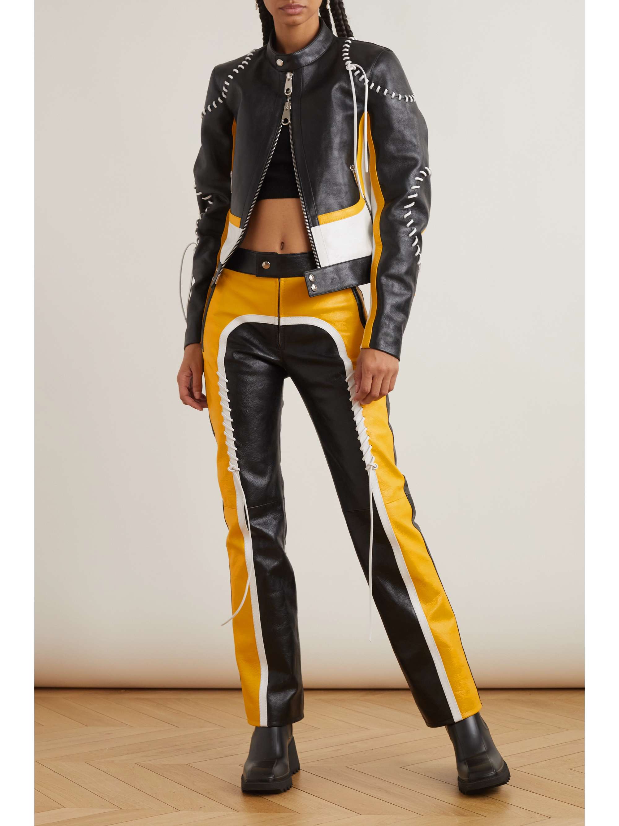 CHLOÉ Whipstitched color-block leather straight-leg pants | NET-A-PORTER