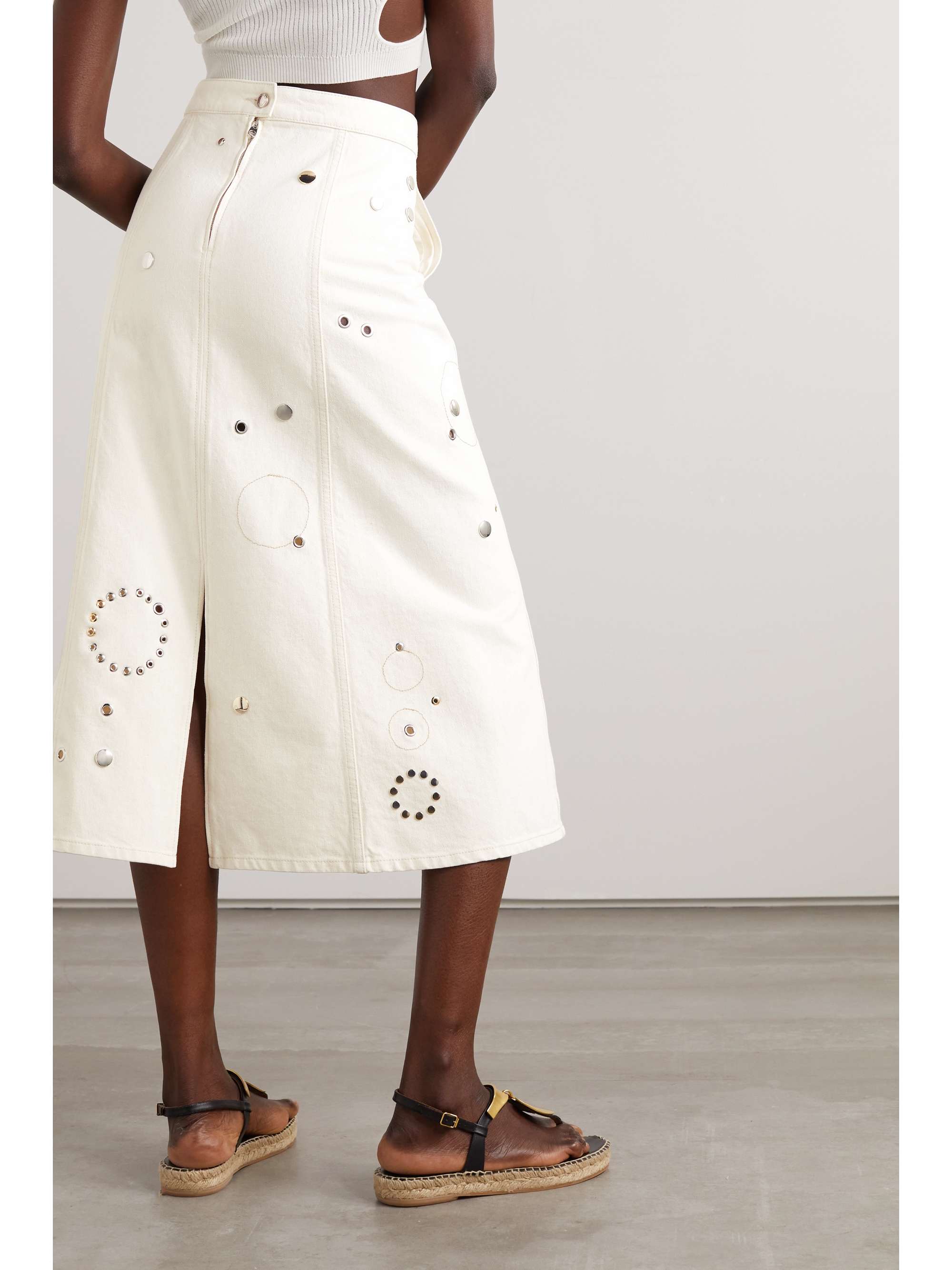 CHLOÉ + NET SUSTAIN recycled-cotton and hemp-blend midi skirt