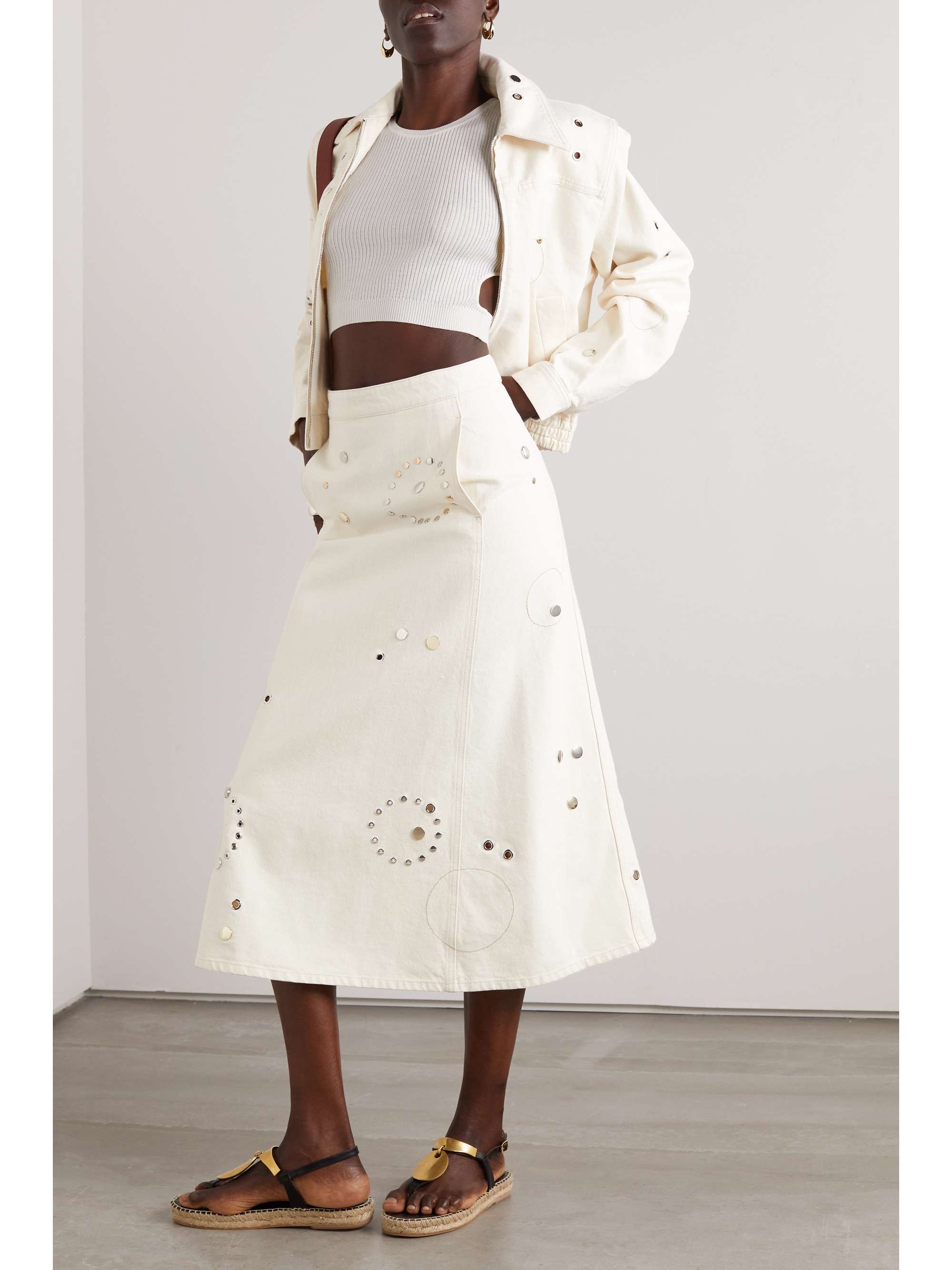 CHLOÉ + NET SUSTAIN recycled-cotton and hemp-blend midi skirt