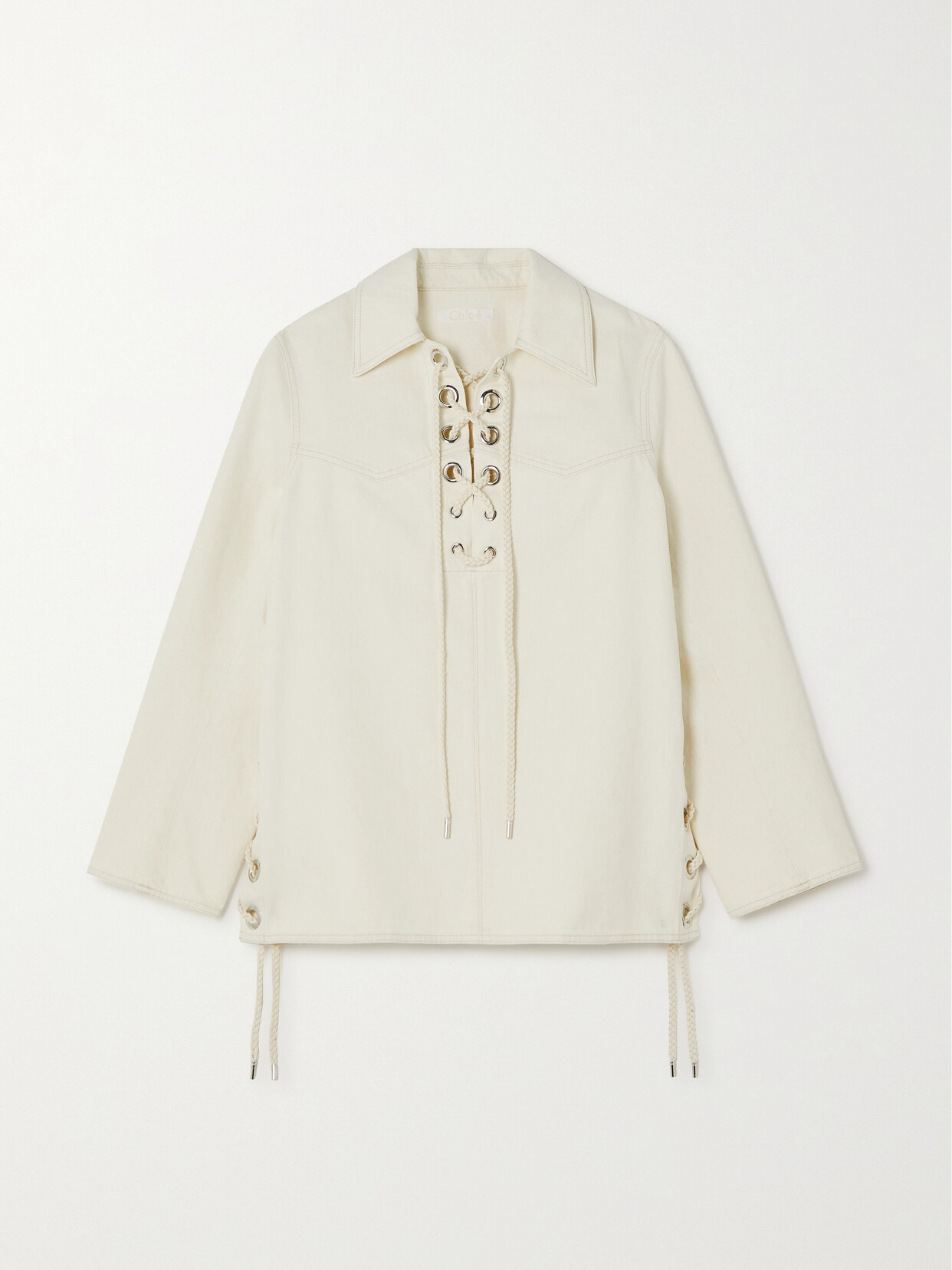 Chloé - + Net Sustain Lace-up Recycled-denim Shirt - White