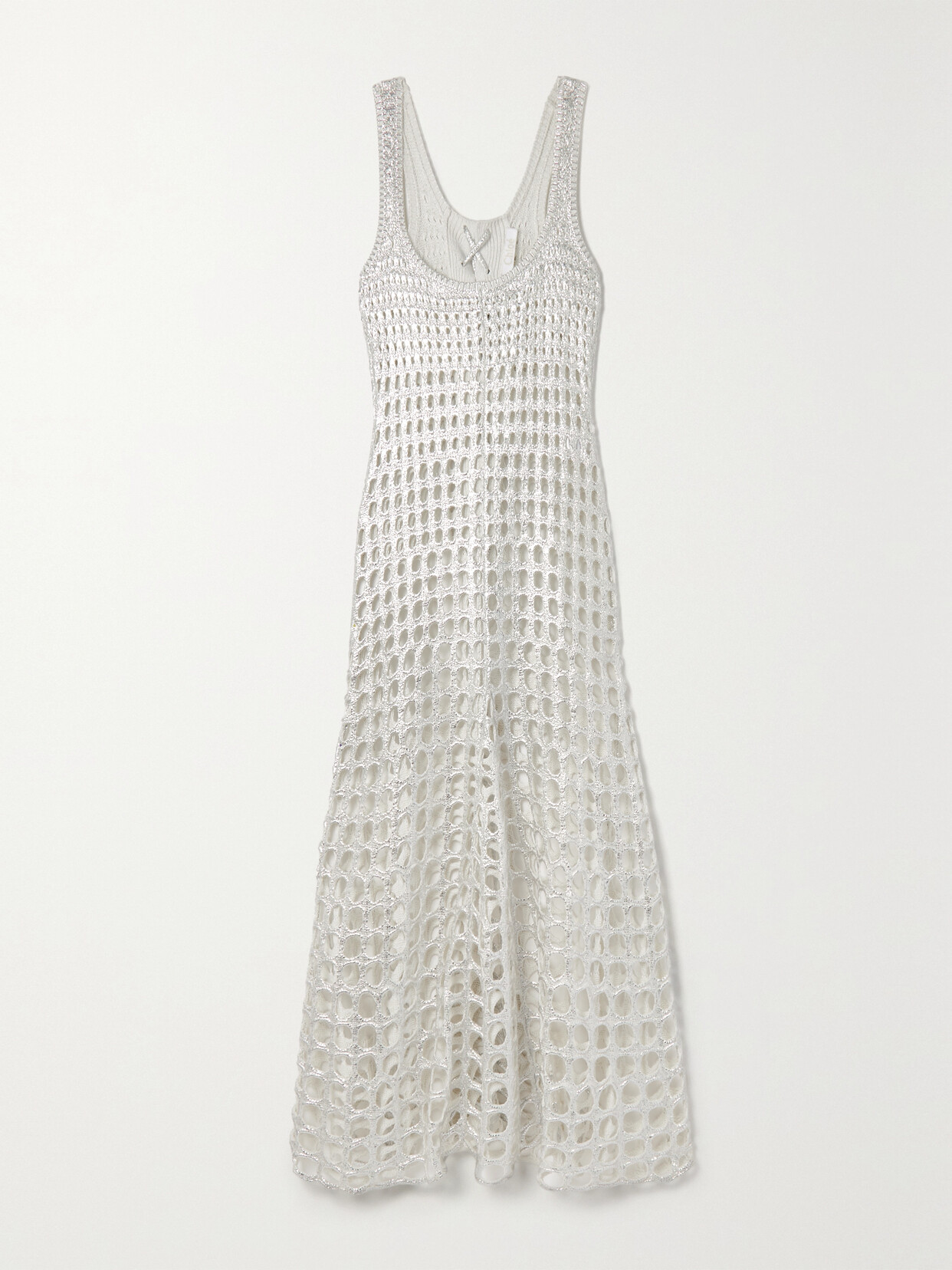 Chloé Silver Macrame Maxi Dress With Lace-up Back In Silver Grey