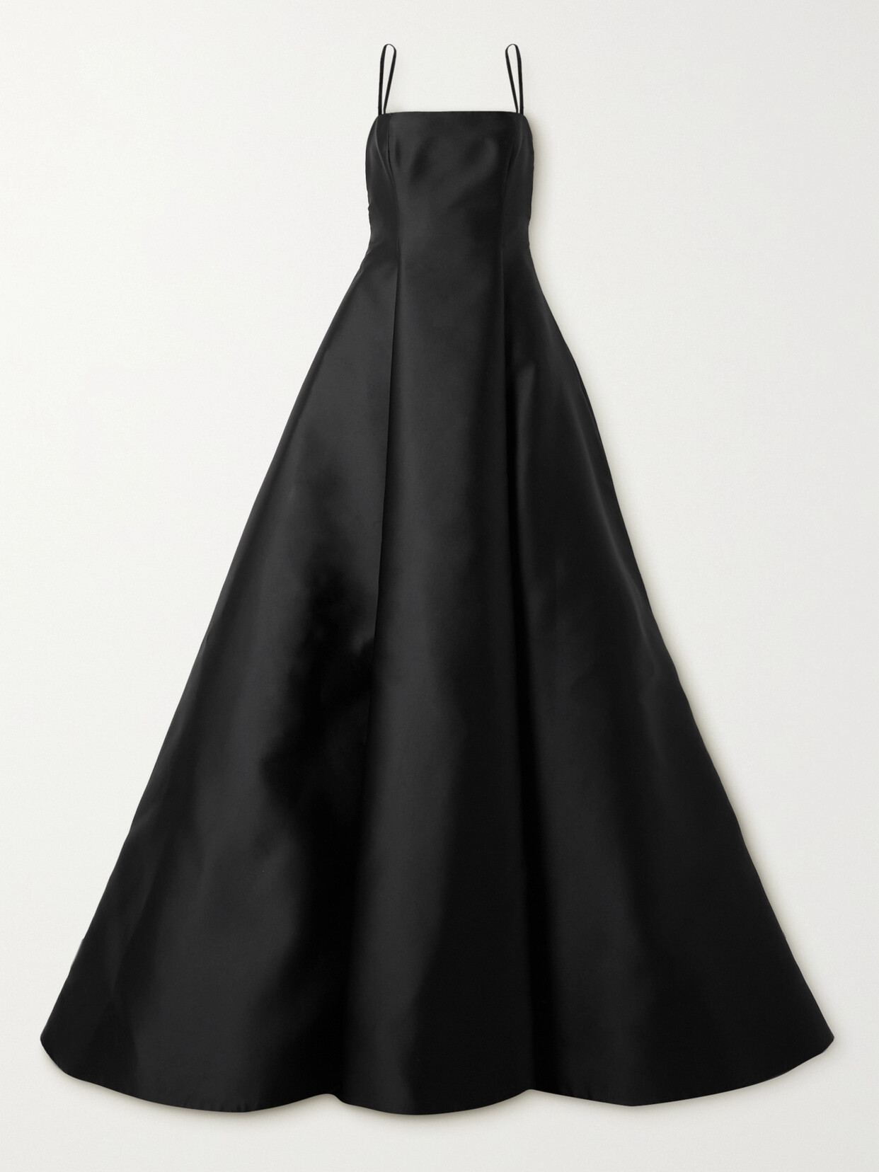 Valentino Open-back Pleated Duchesse-satin Gown In Black