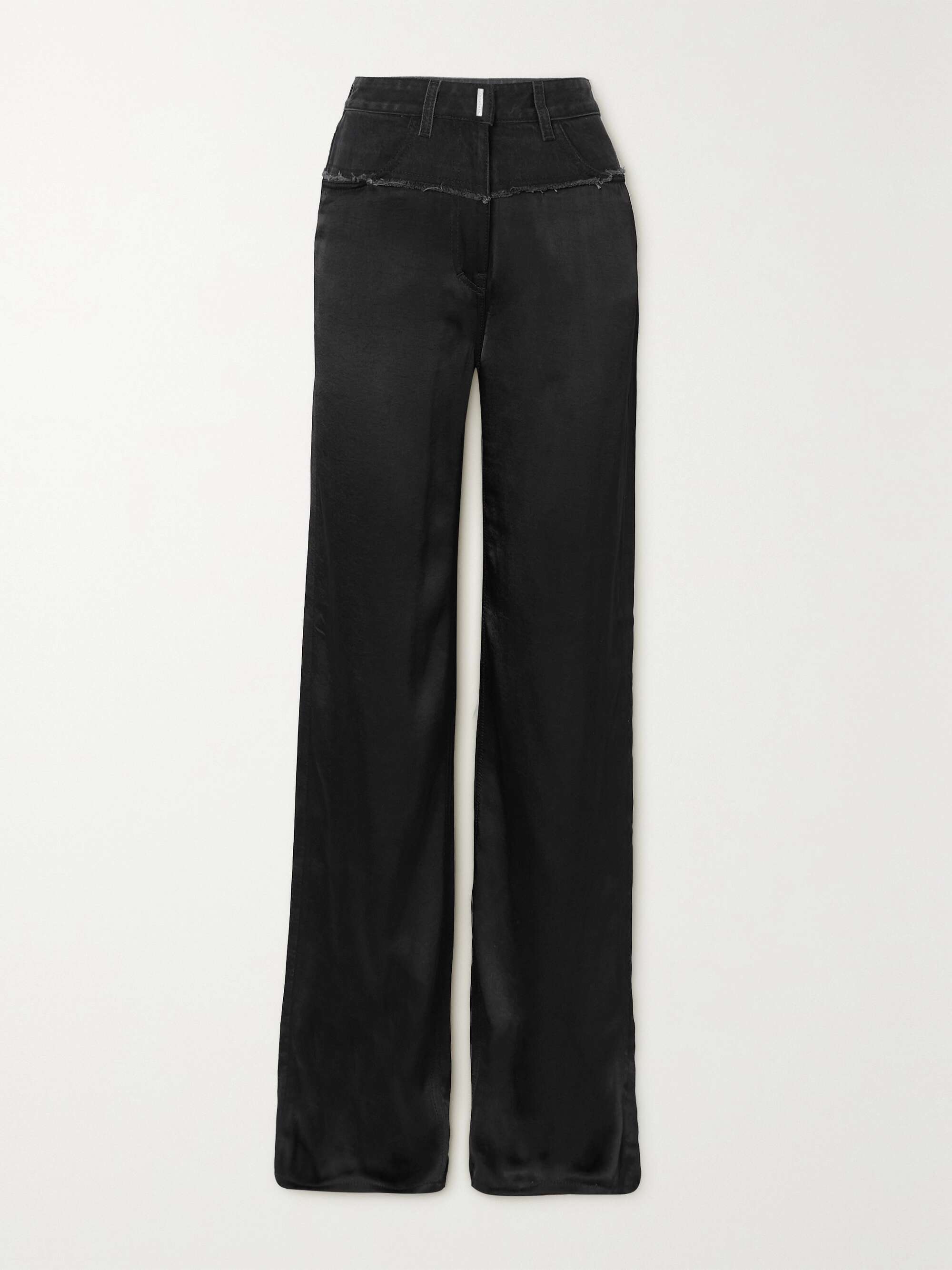 GIVENCHY Distressed denim and satin straight-leg pants