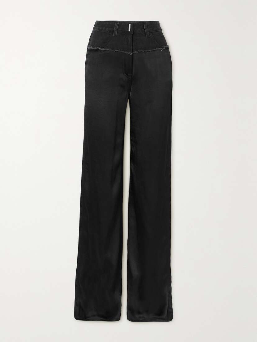 Givenchy Distressed Denim And Satin Straight-leg Pants