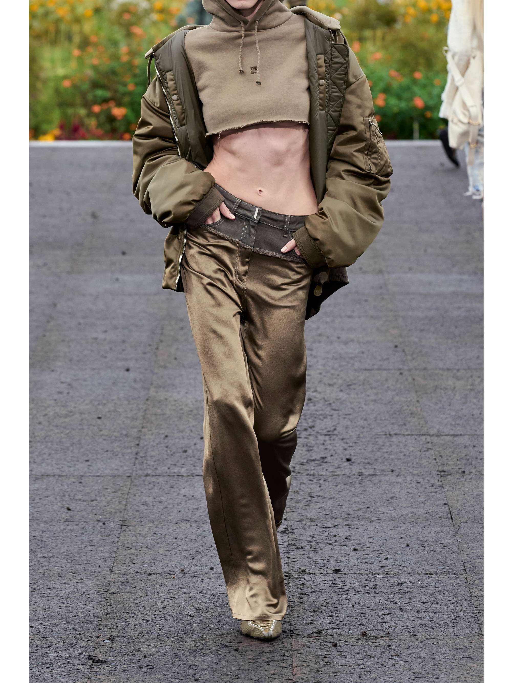 Green Oversized hooded jersey and padded shell jacket