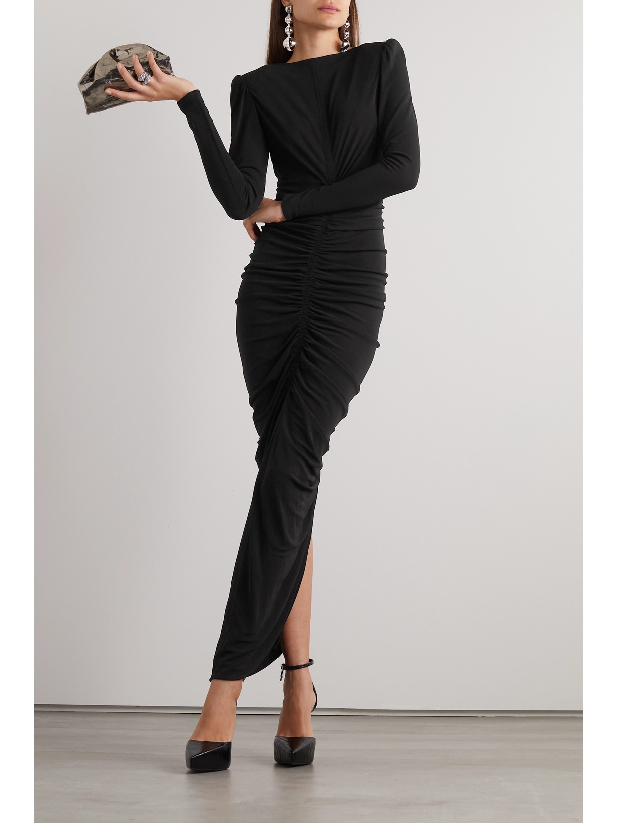 Shop Givenchy Ruched Crepe De Chine Maxi Dress In Black