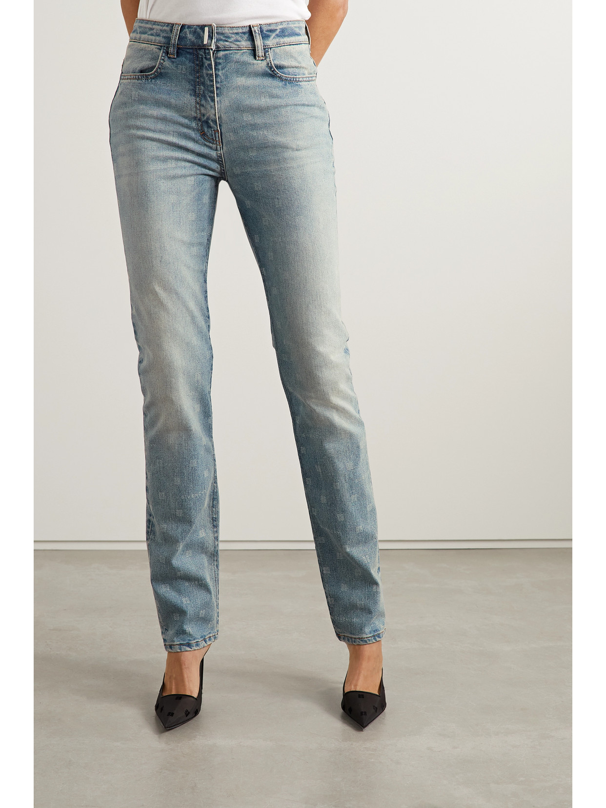 Shop Givenchy Printed High-rise Skinny Jeans In Blue