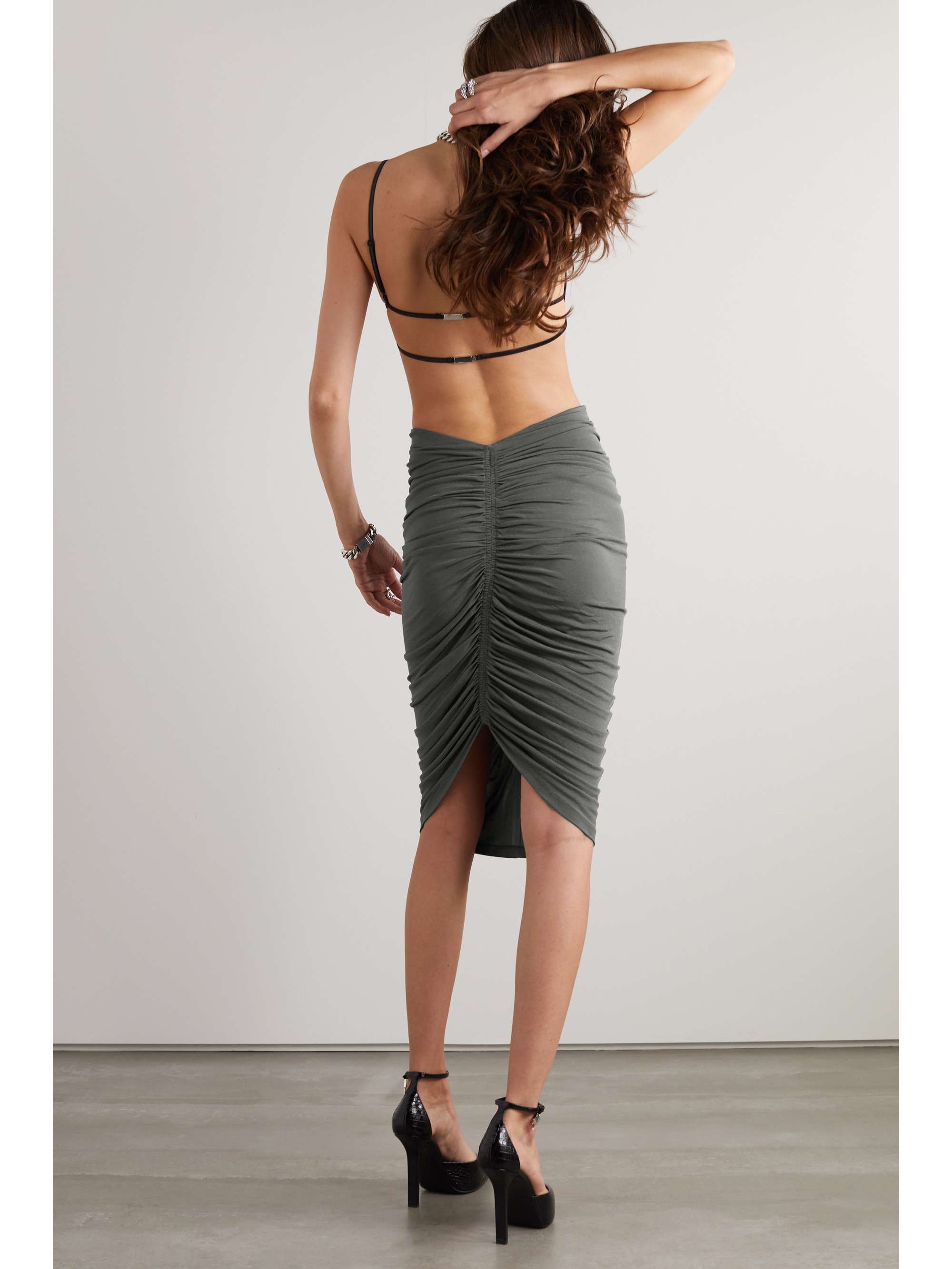 GIVENCHY Chain-embellished ruched stretch-jersey skirt